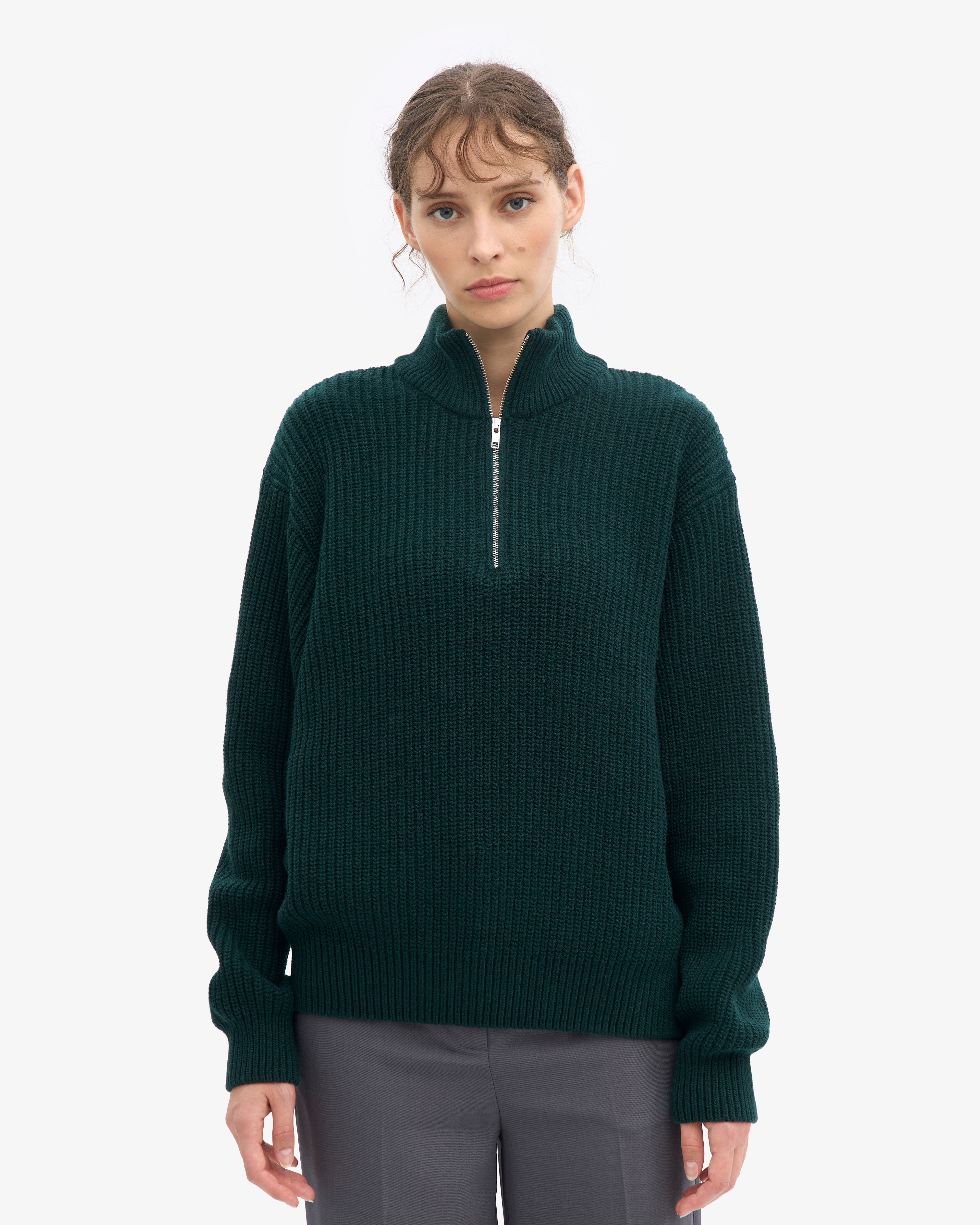 Merino Quarter Zip - Emerald Green