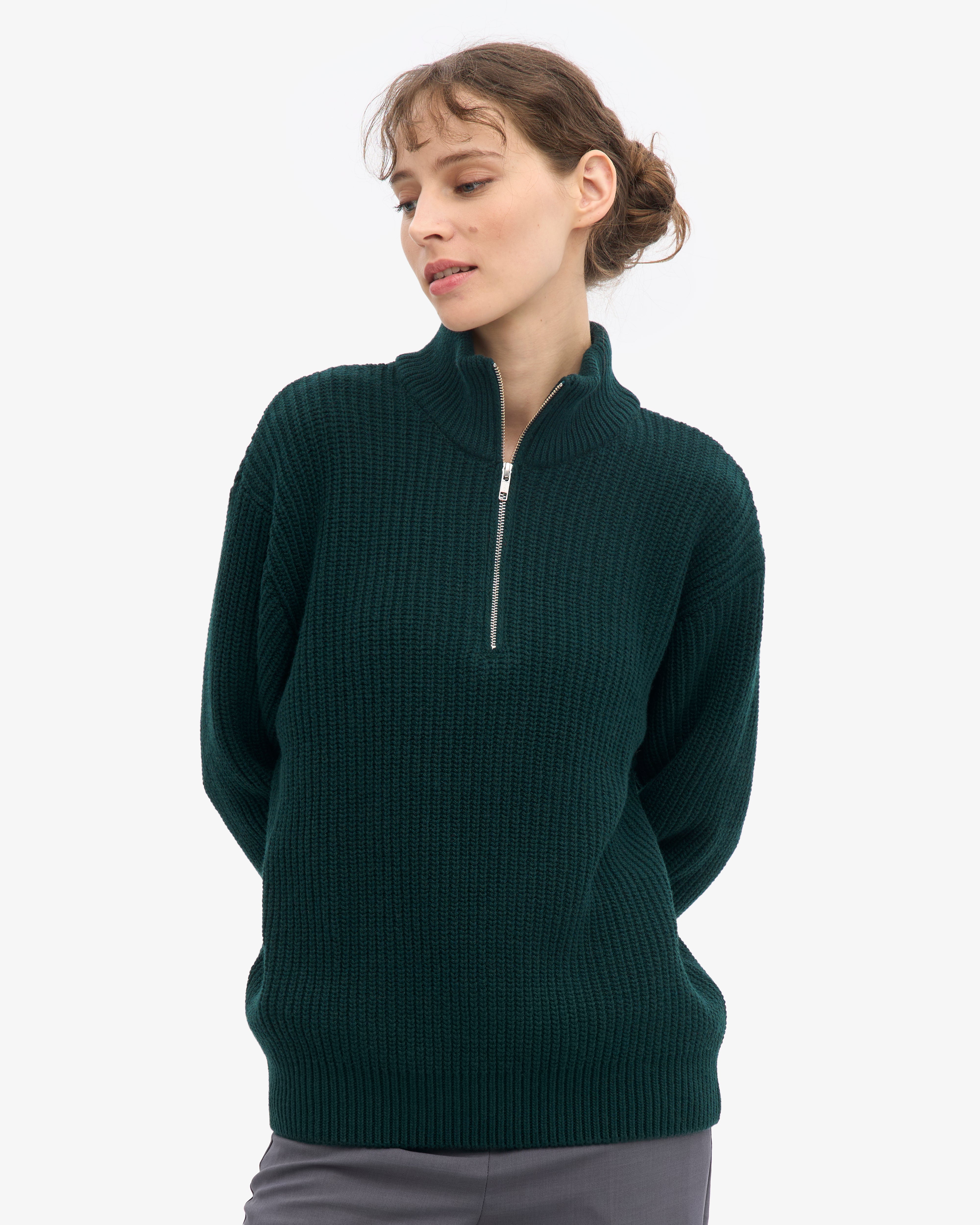 Merino Quarter Zip - Emerald Green