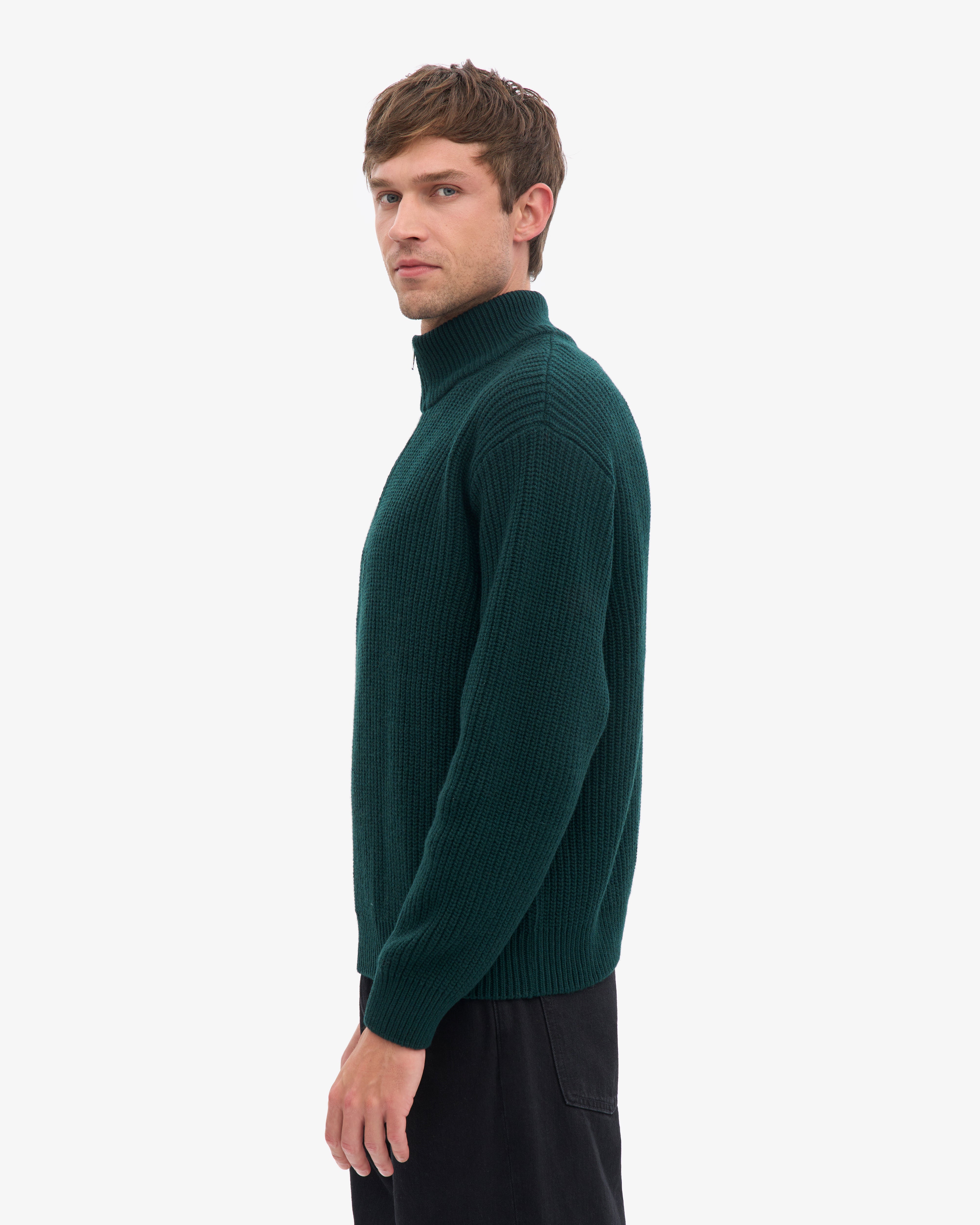 Merino Quarter Zip - Emerald Green