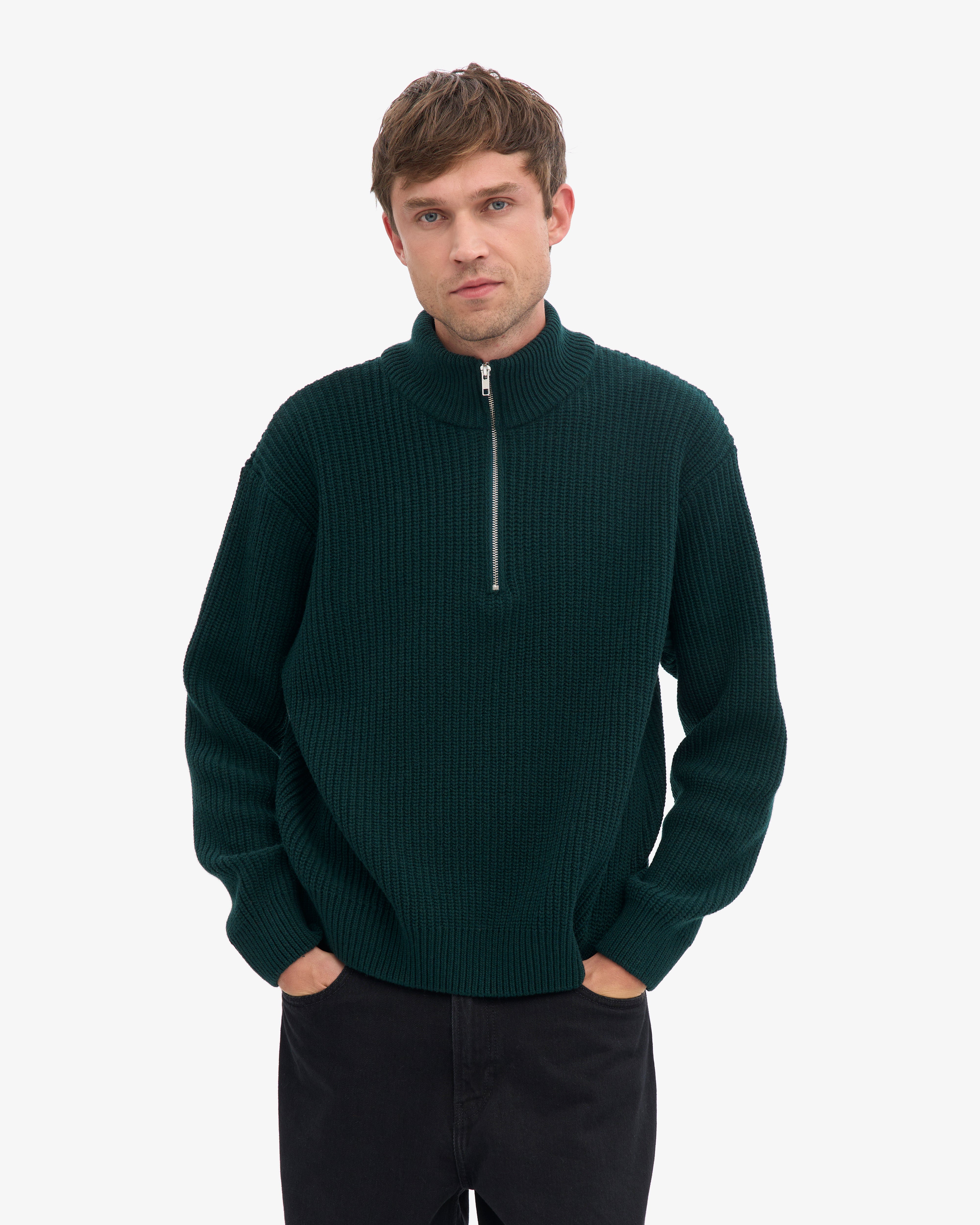Merino Quarter Zip - Emerald Green
