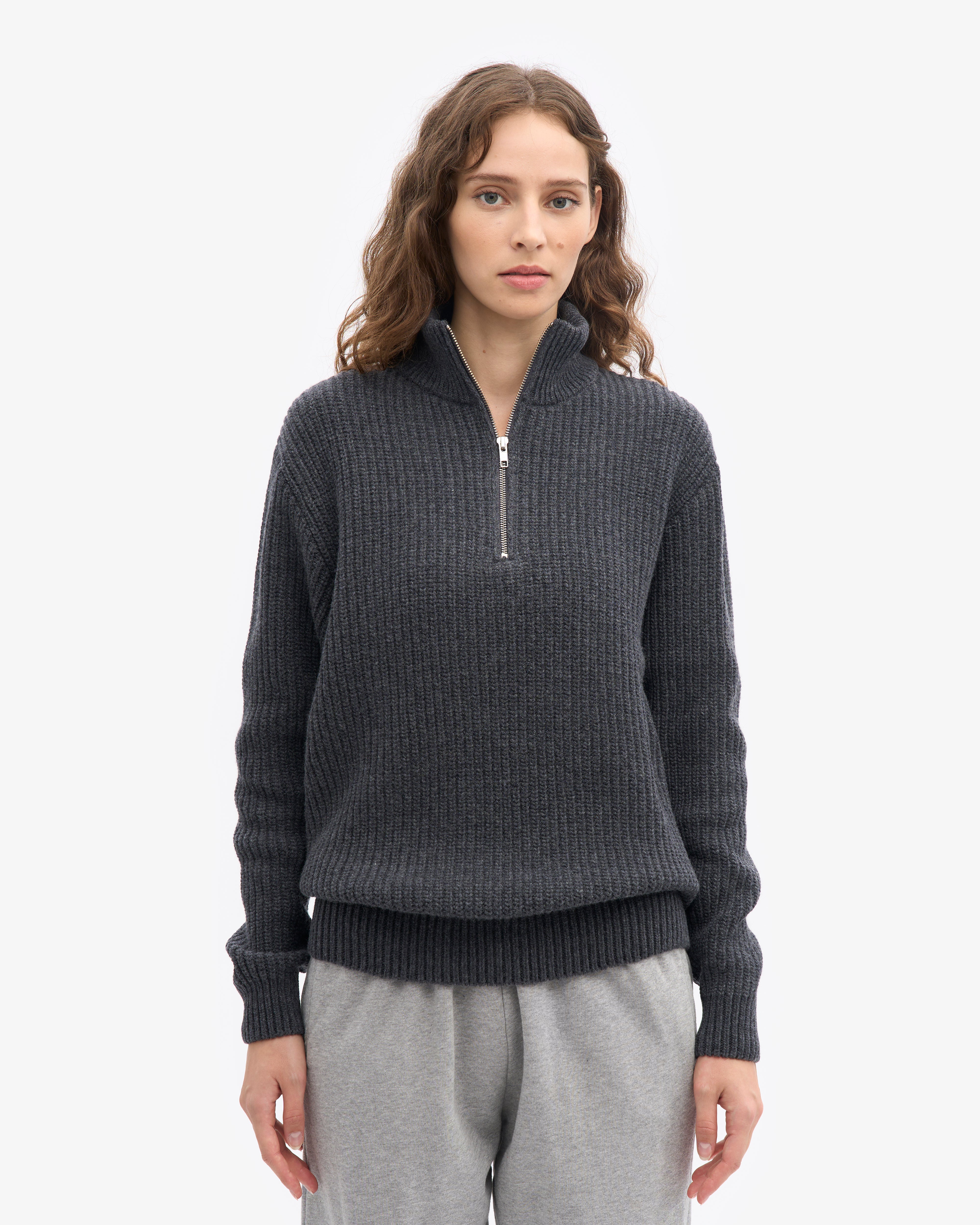Merino Quarter Zip - Lava Grey