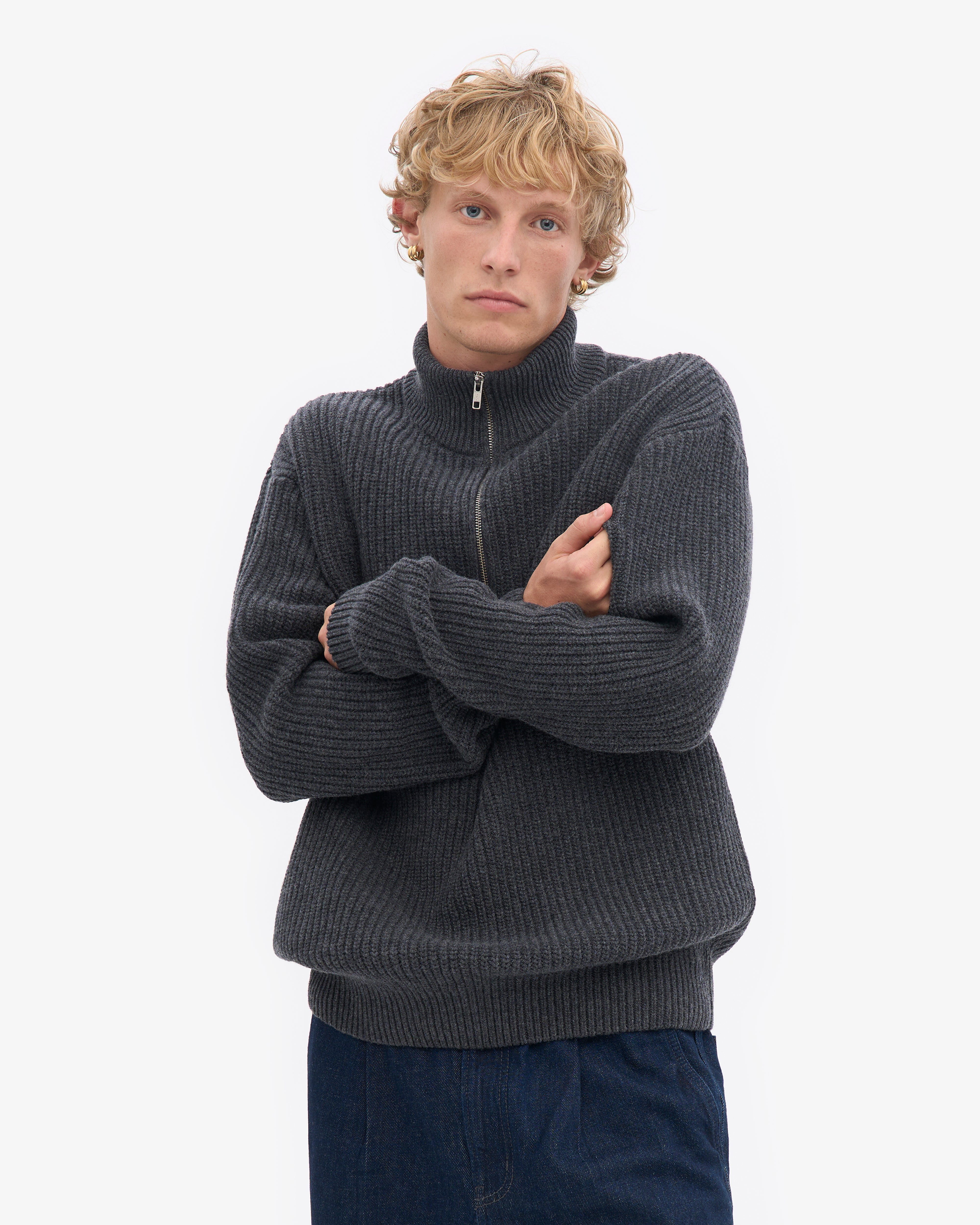 Merino Quarter Zip - Lava Grey