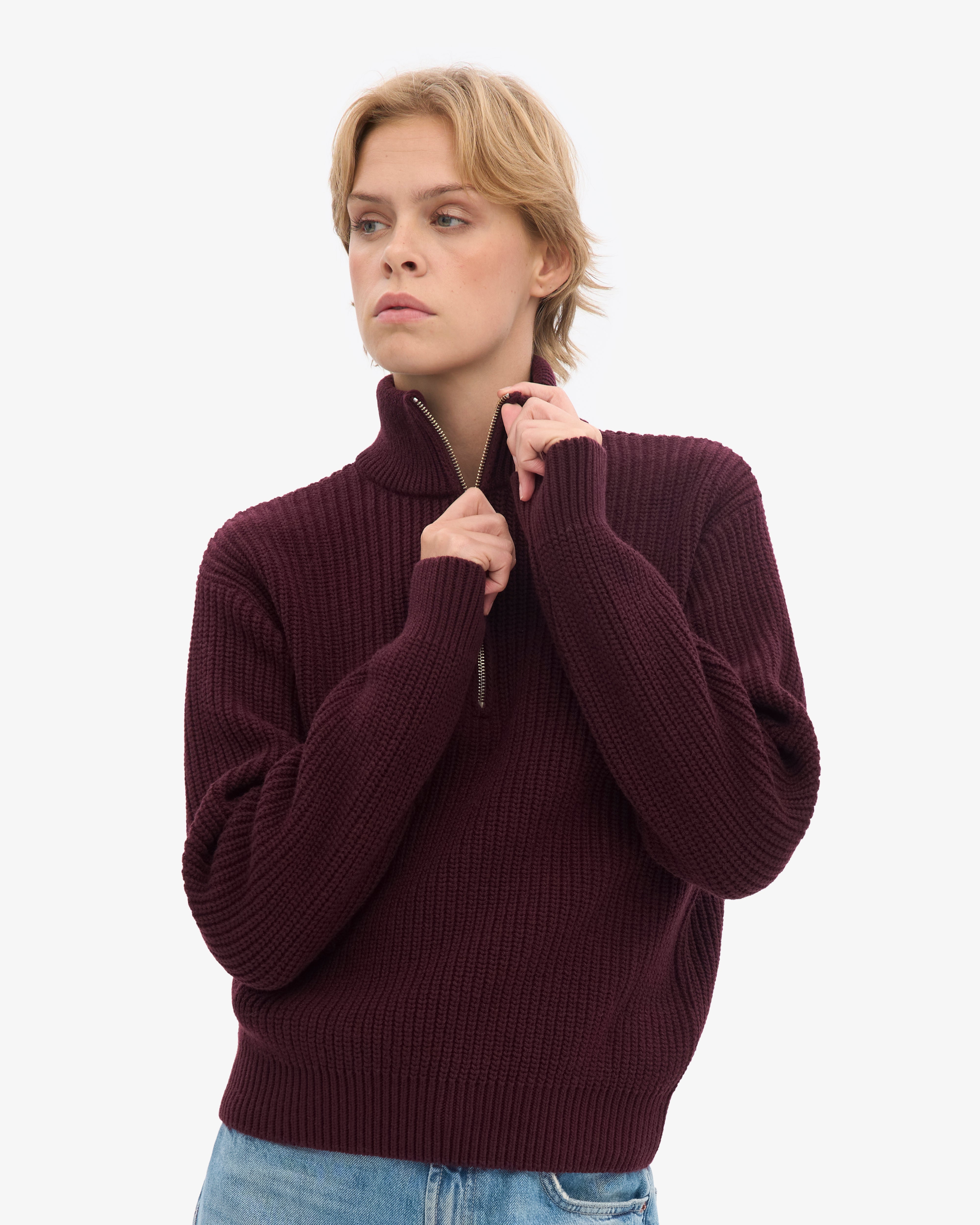 Merino Quarter Zip - Oxblood Red