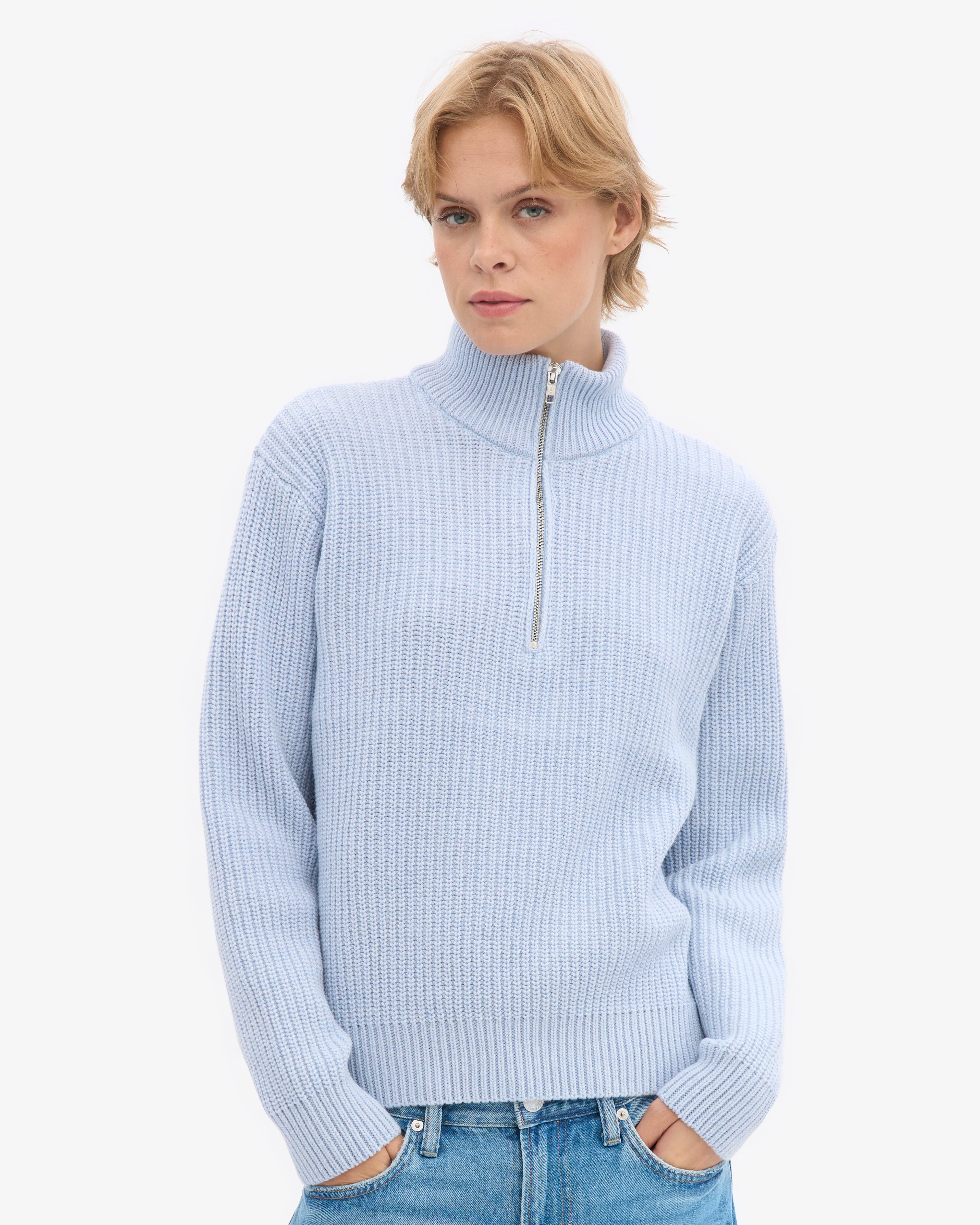 Merino Quarter Zip - Polar Blue