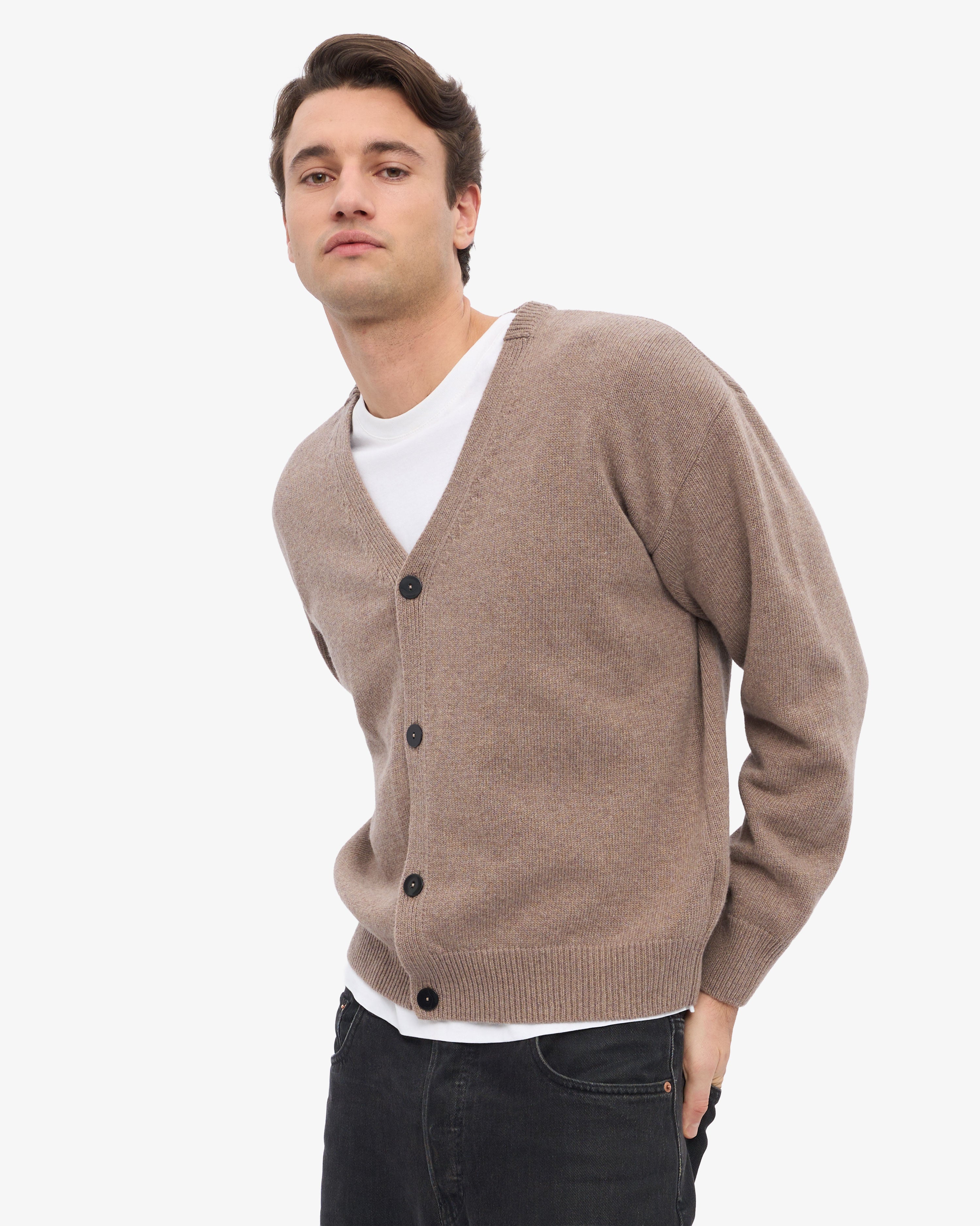 Merino Wool V-Neck Cardigan - Warm Taupe