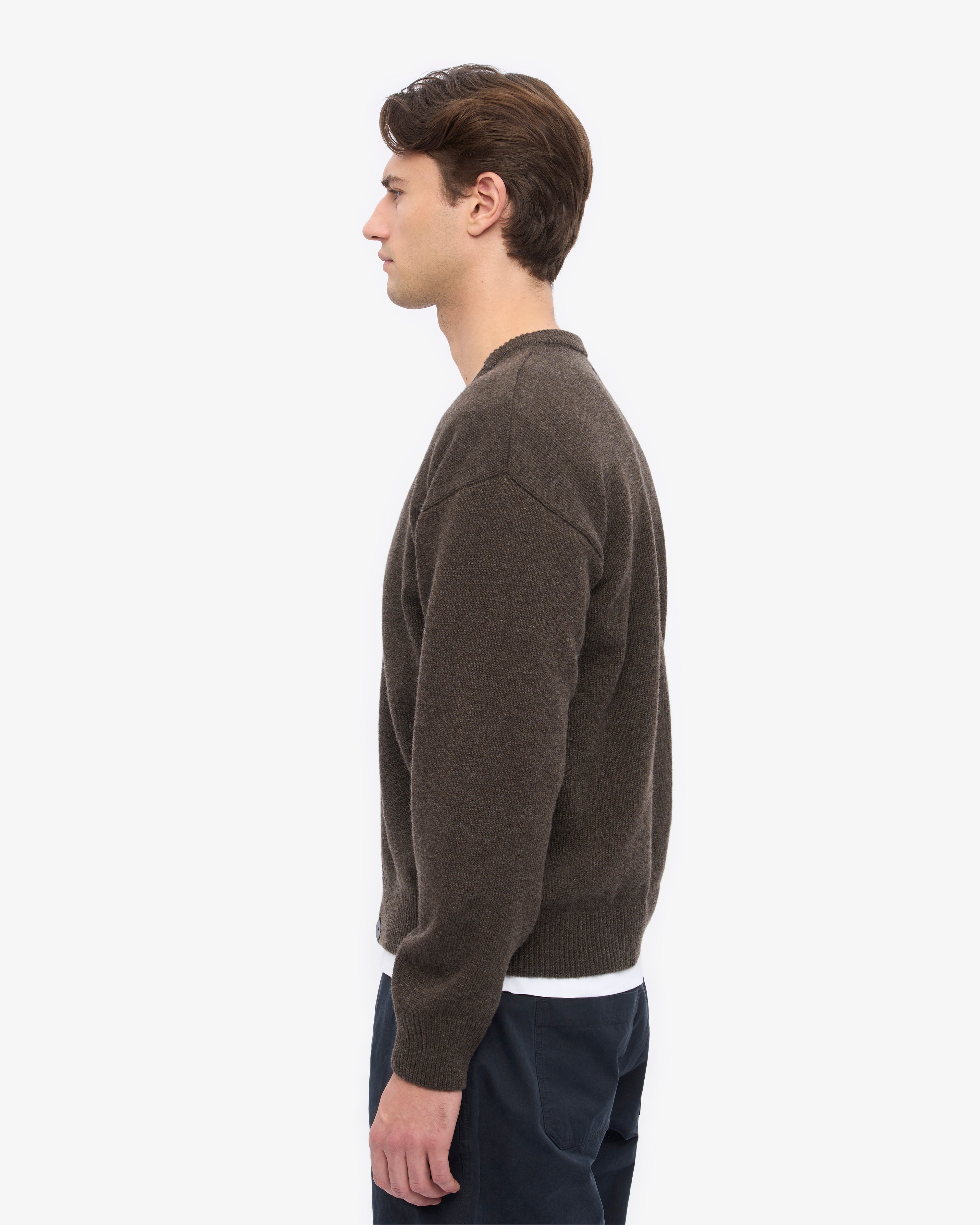 Merino Wool V-Neck Cardigan - Coffee Brown