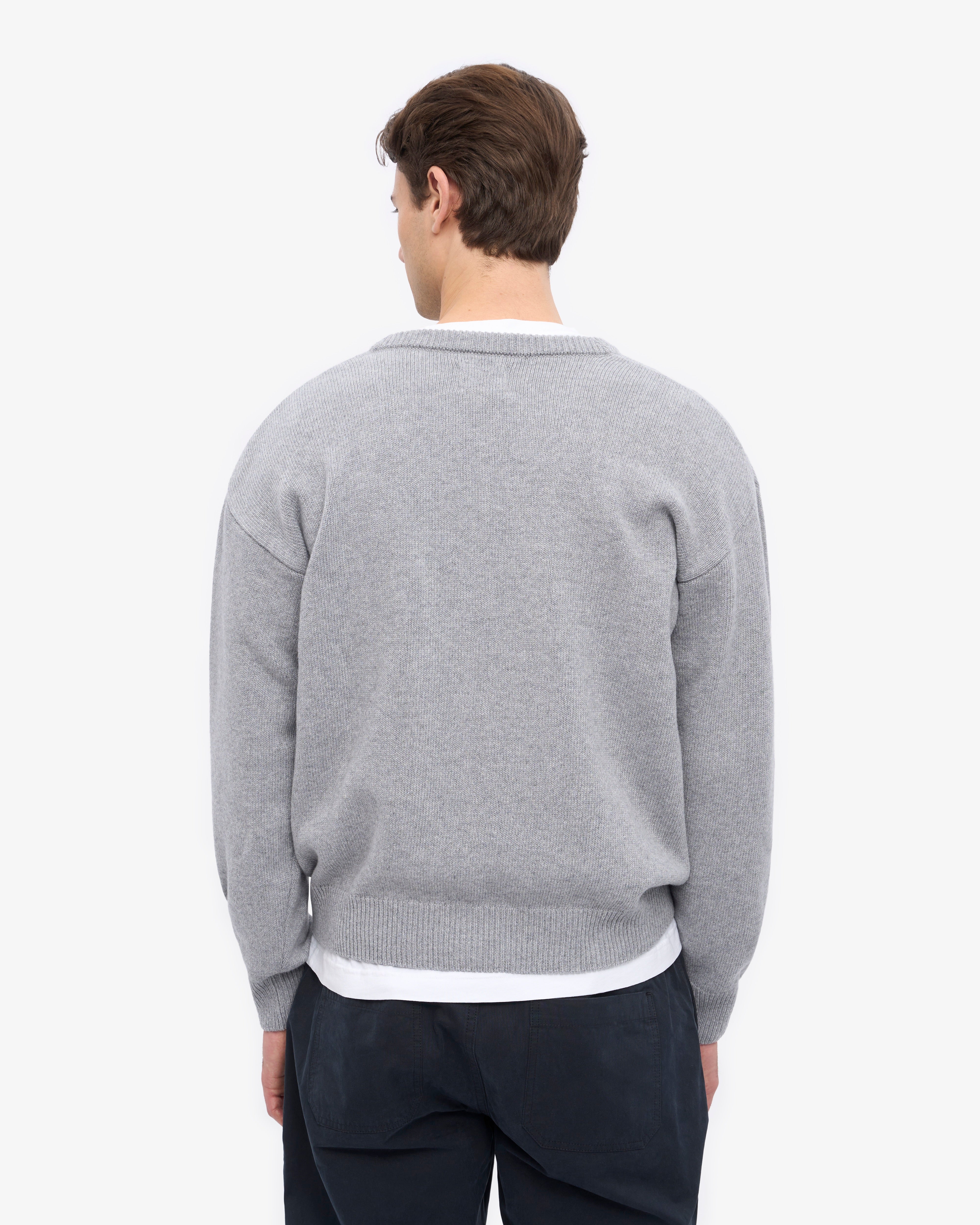 Merino Wool V-Neck Cardigan - Heather Grey