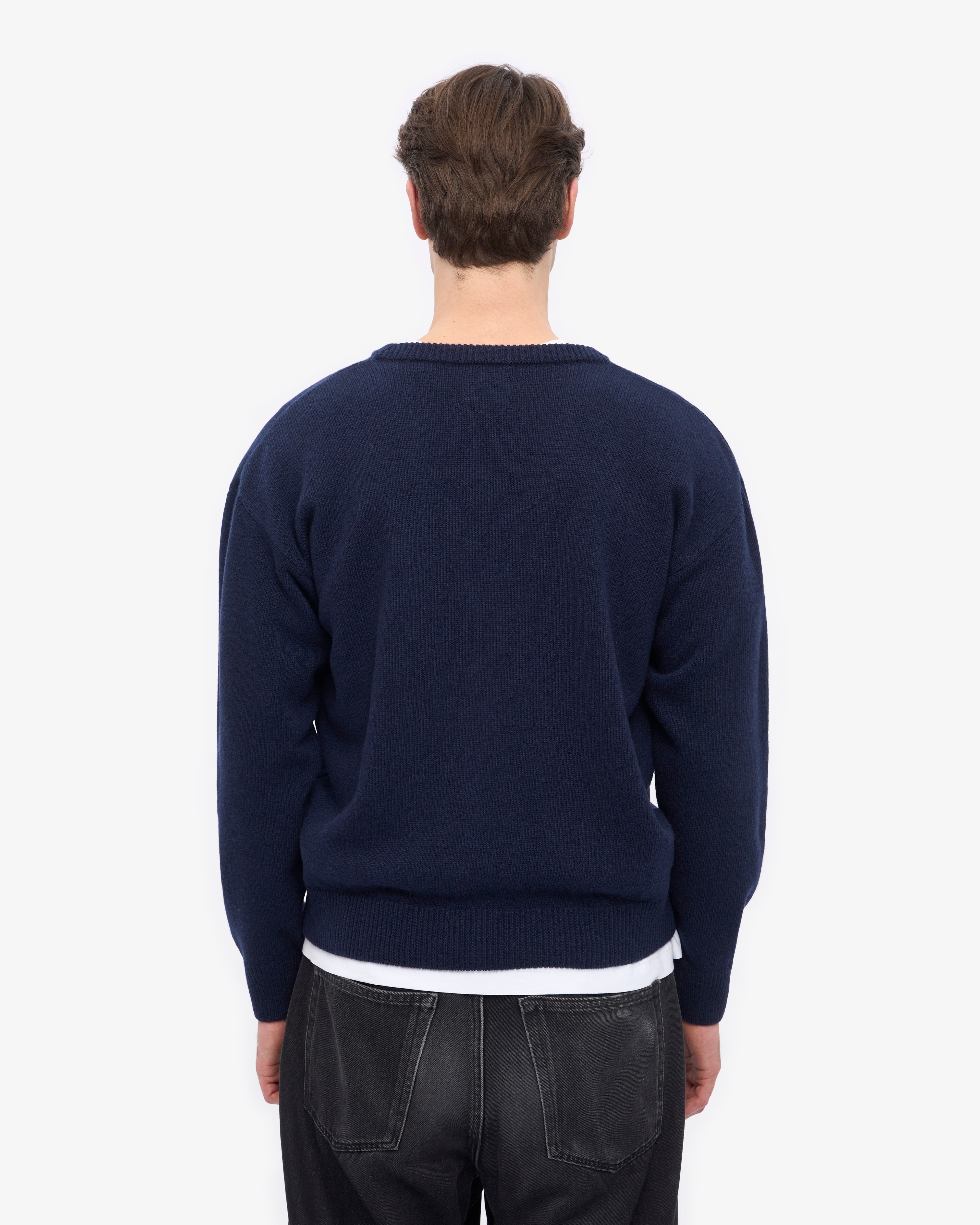 Merino Wool V-Neck Cardigan - Navy Blue