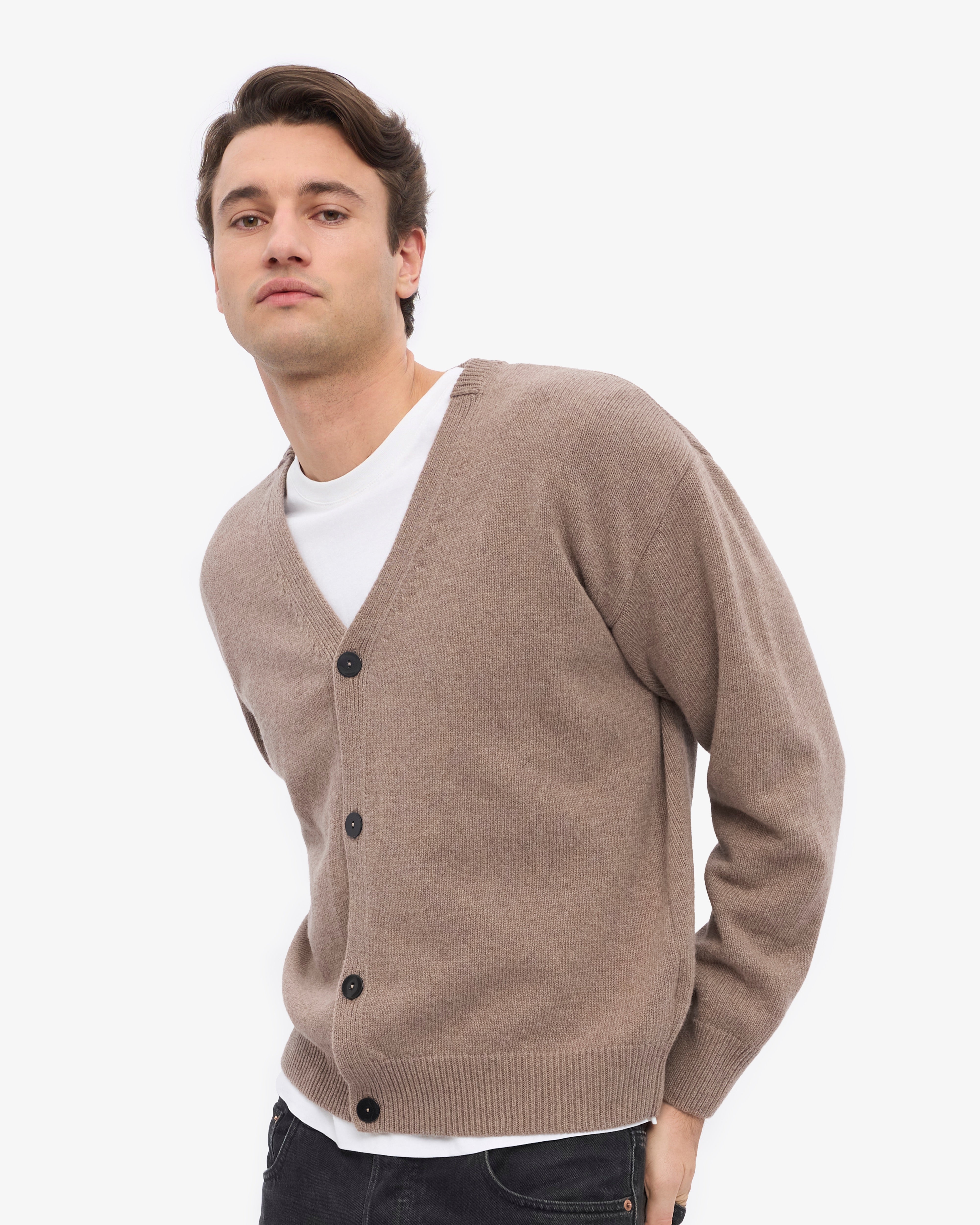 Merino Wool V-Neck Cardigan - Warm Taupe