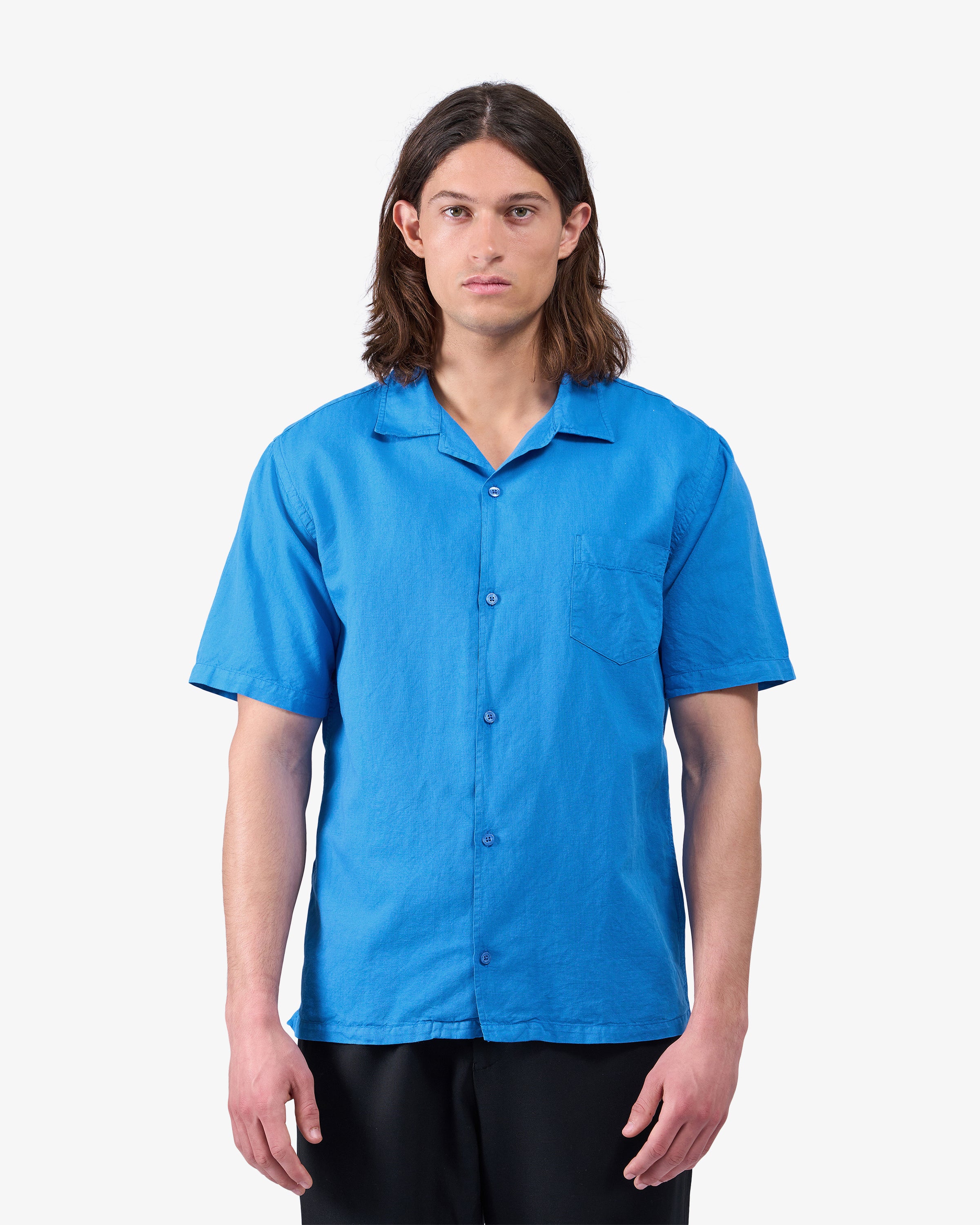 Linen Short Sleeved Shirt - Pacific Blue