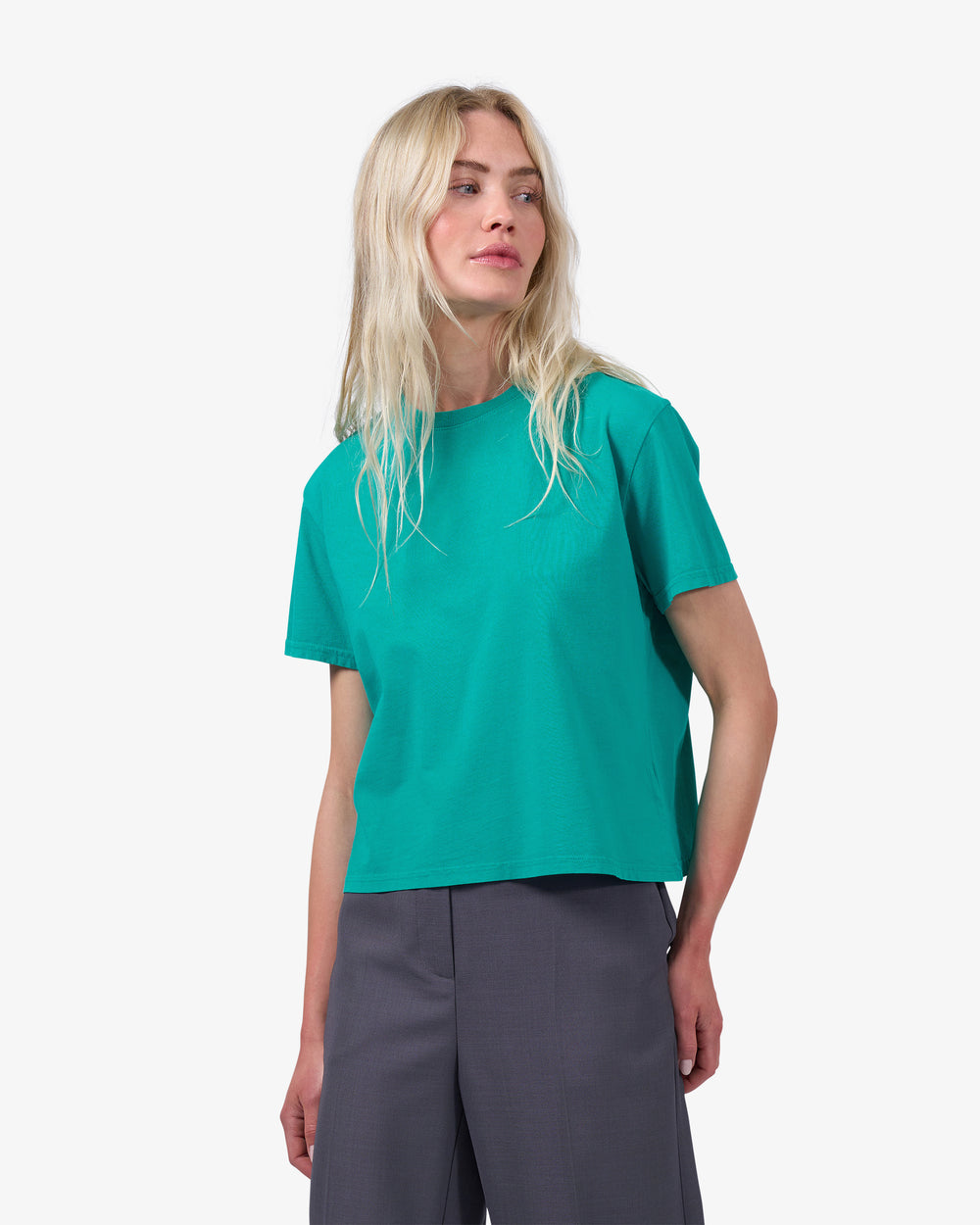 Organic Boxy Crop Tee - Steel Blue