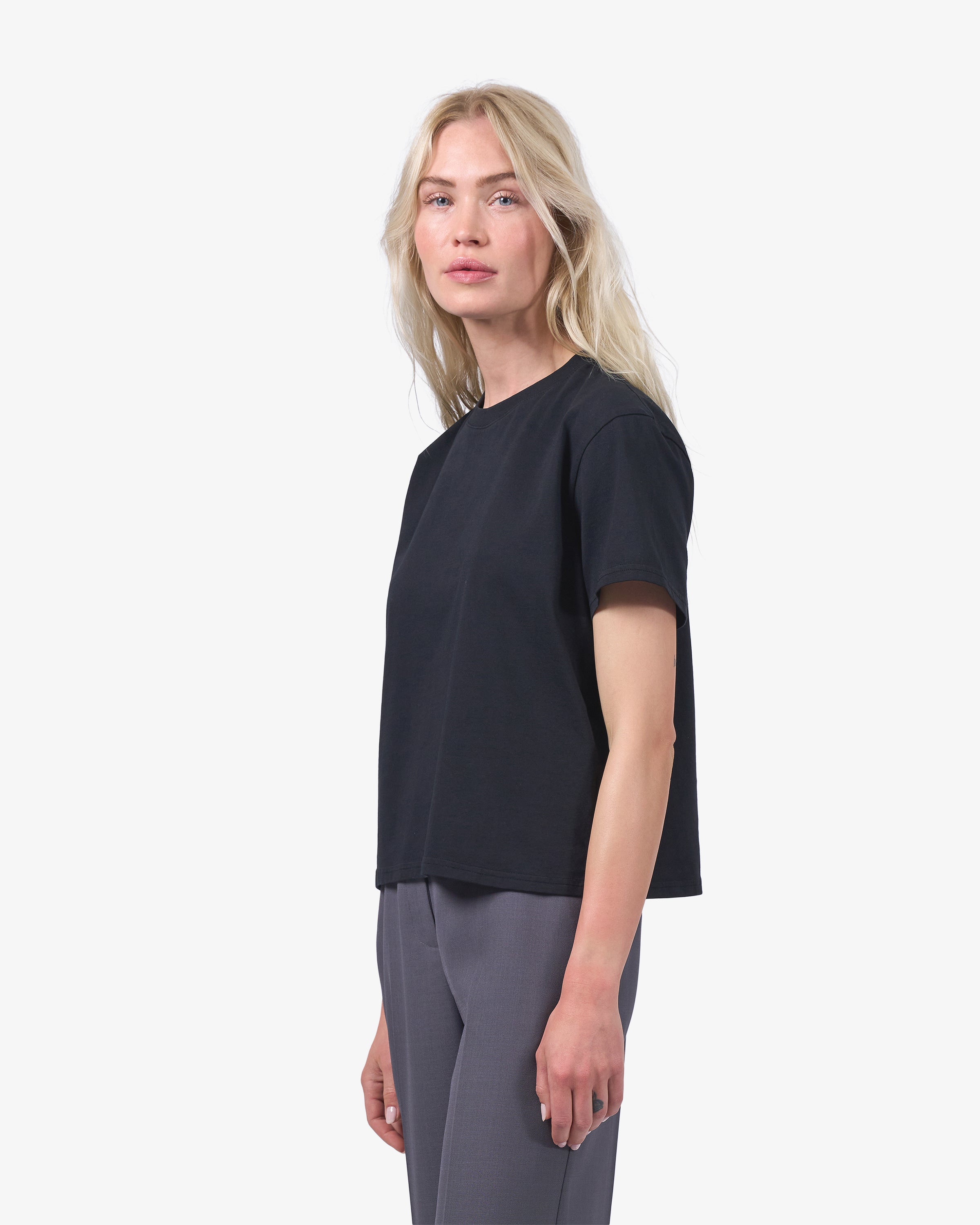 Organic Boxy Crop Tee - Storm Grey