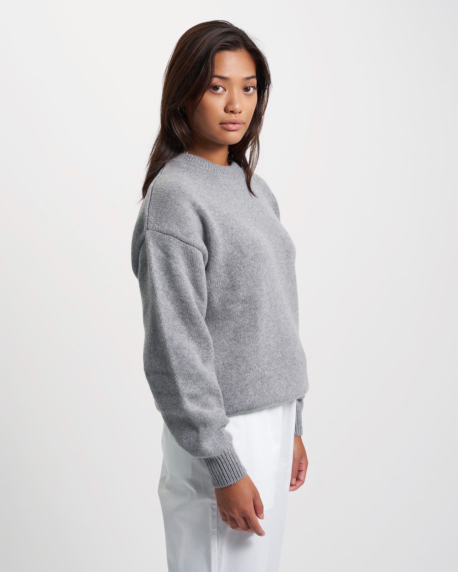 Oversized Merino Wool Crew - Coffee Brown