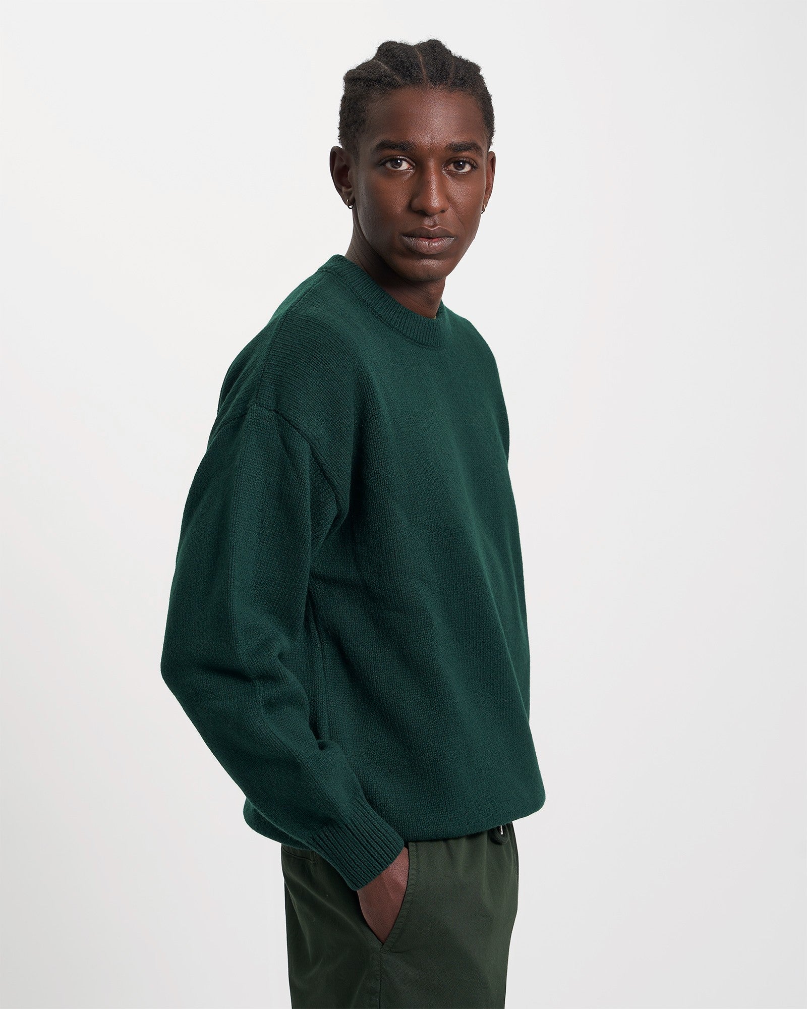 Oversized Merino Wool Crew - Emerald Green