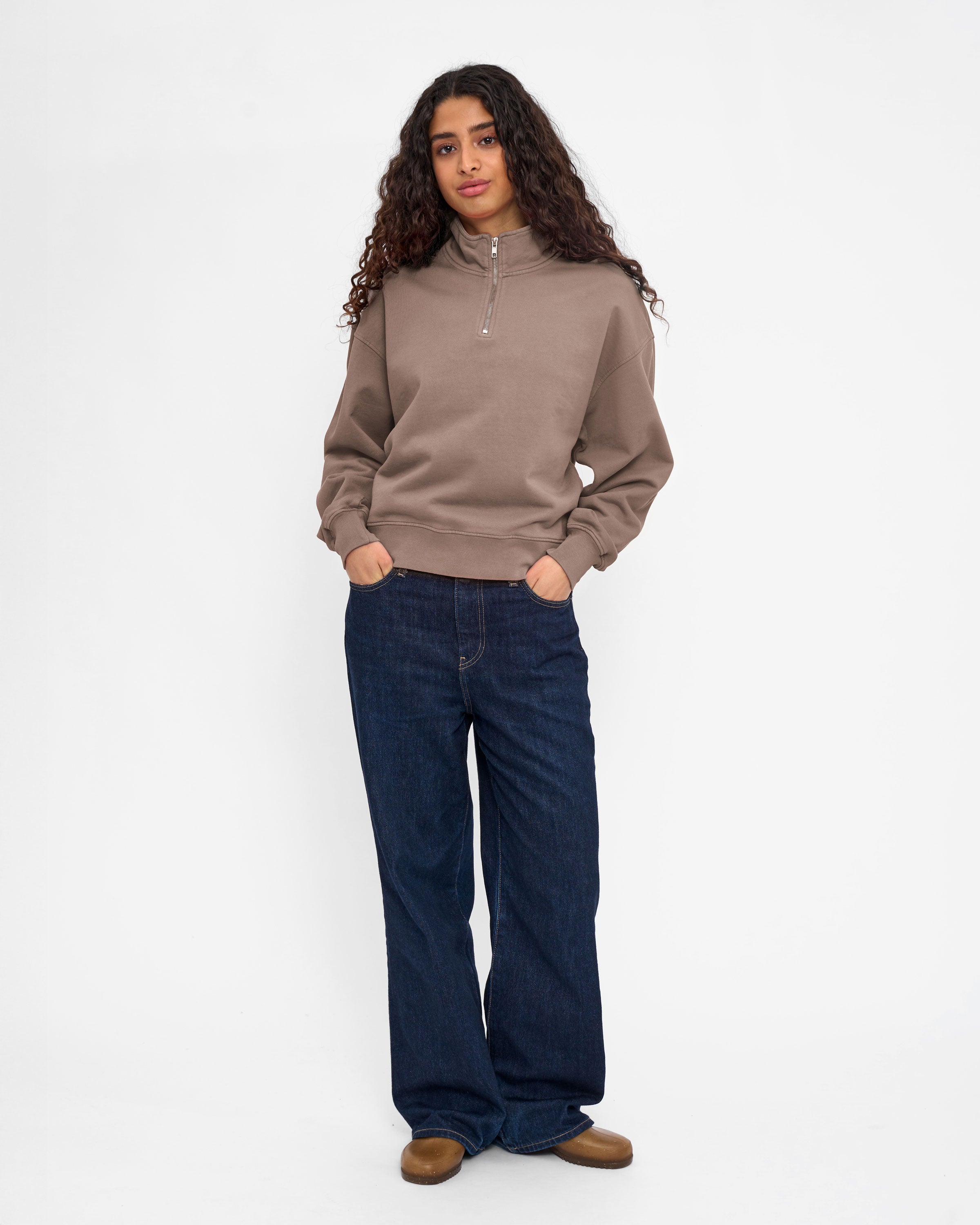 Women Organic Quarter Zip - Faded Khaki