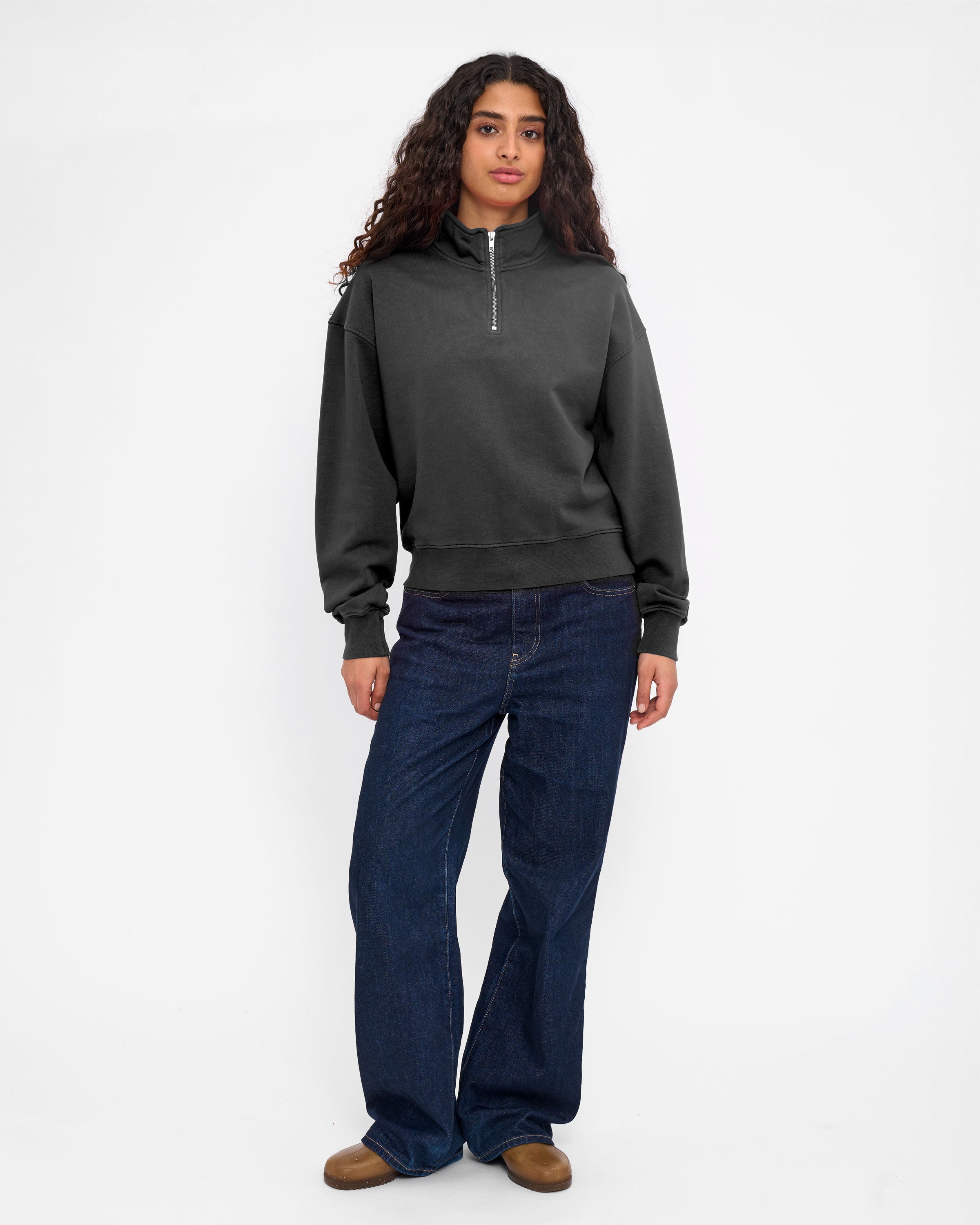 Women Organic Quarter Zip - Faded Black