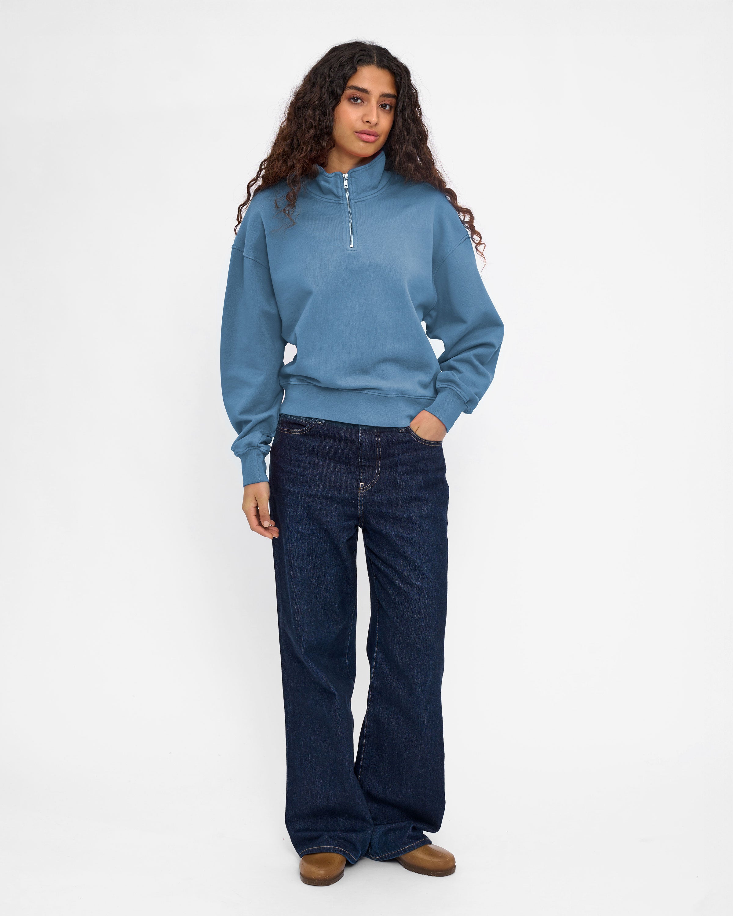 Women Organic Quarter Zip - Faded Indigo