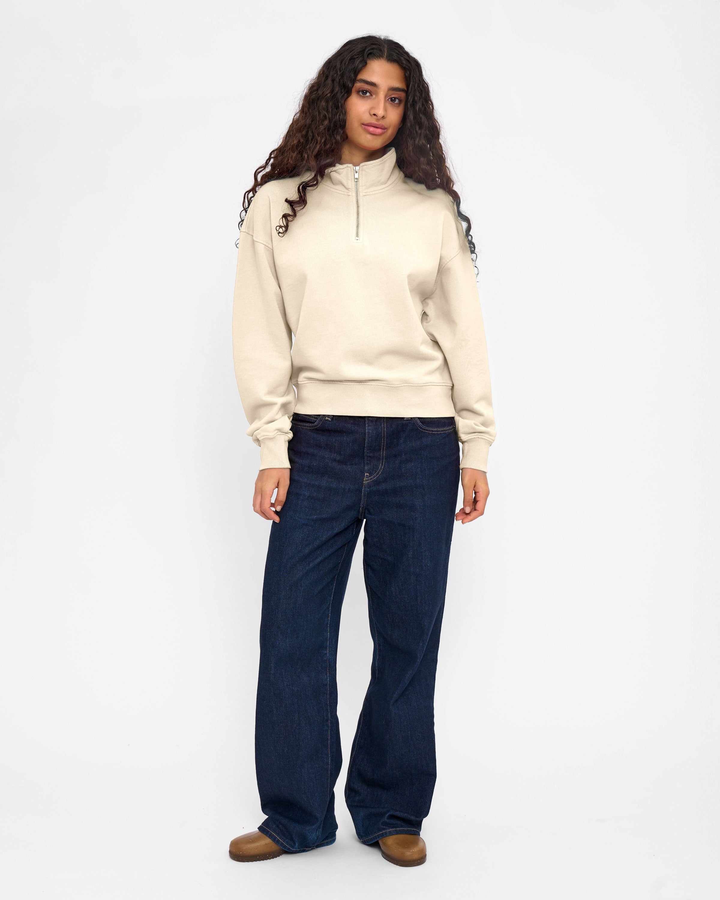 Women Organic Quarter Zip - Ivory White