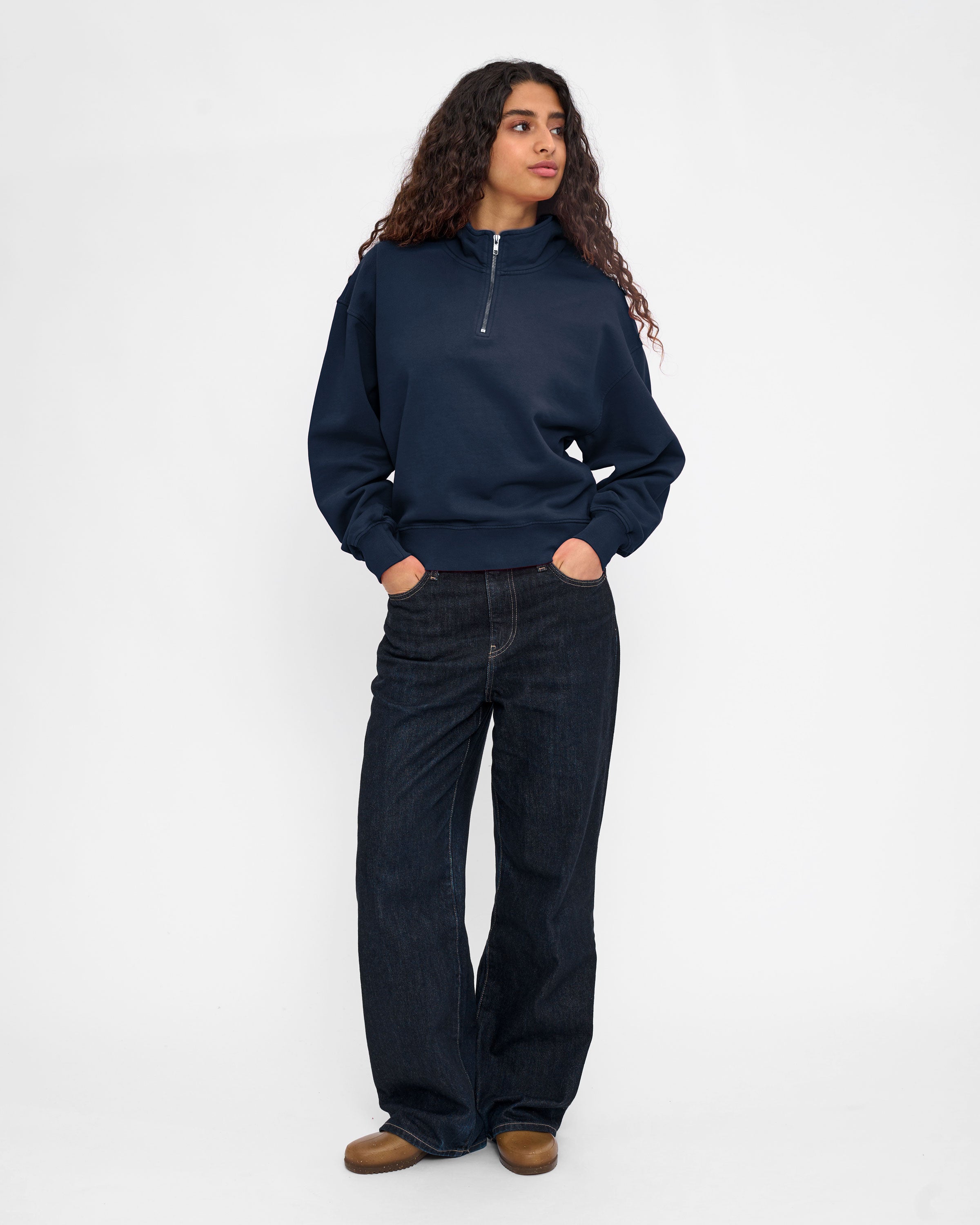 Women Organic Quarter Zip - Navy Blue