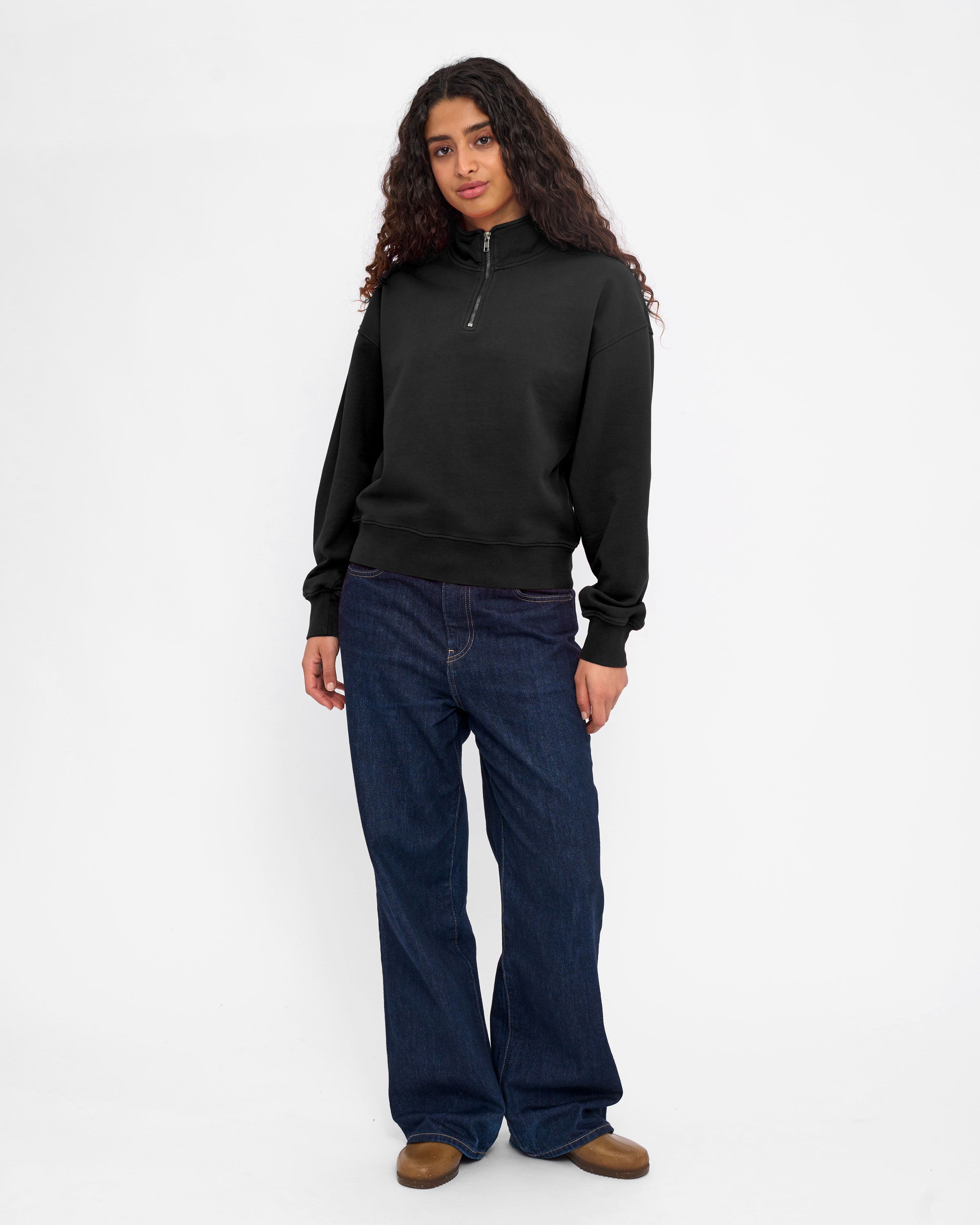 Women Organic Quarter Zip - Deep Black