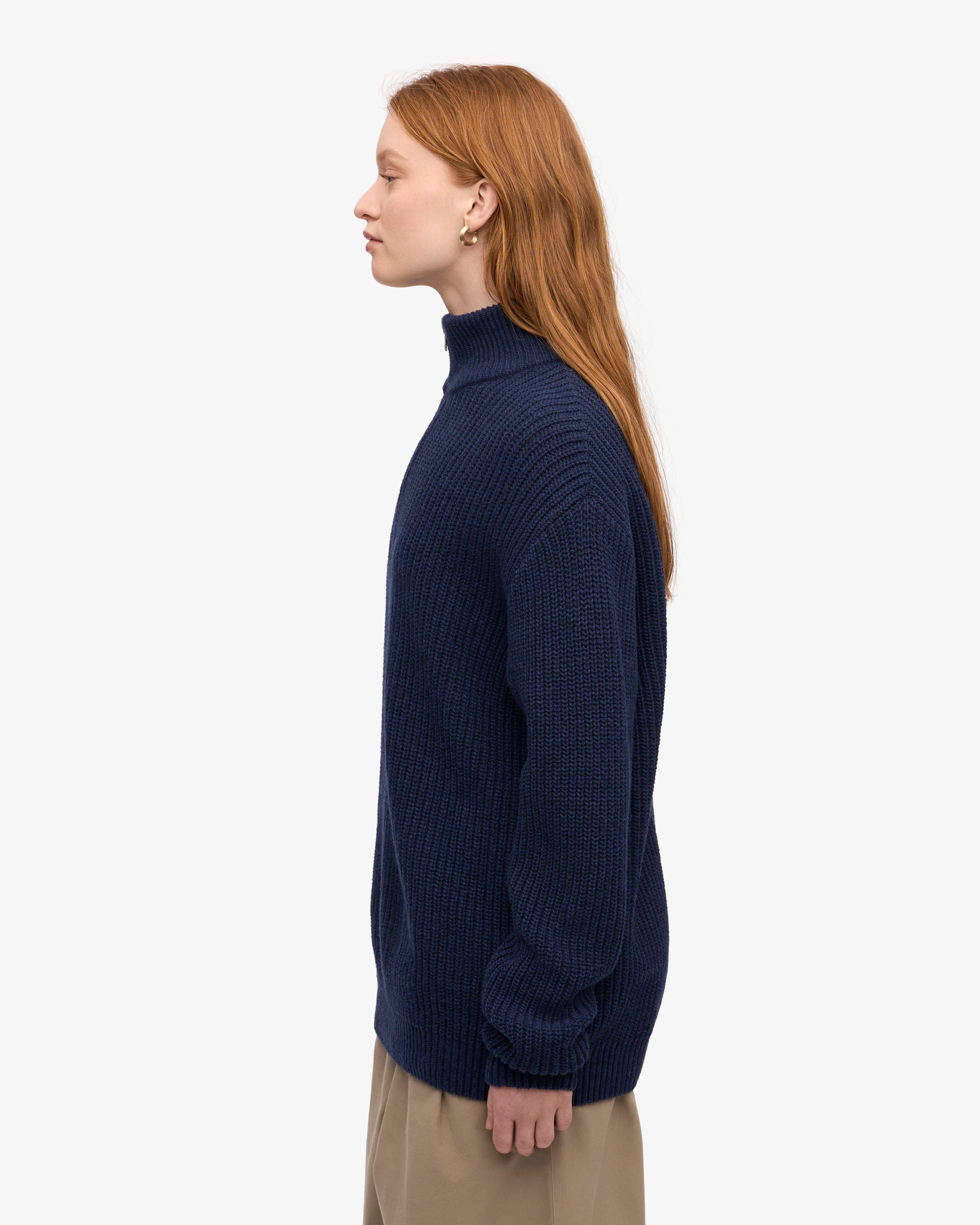Merino Quarter Zip Marine Blue