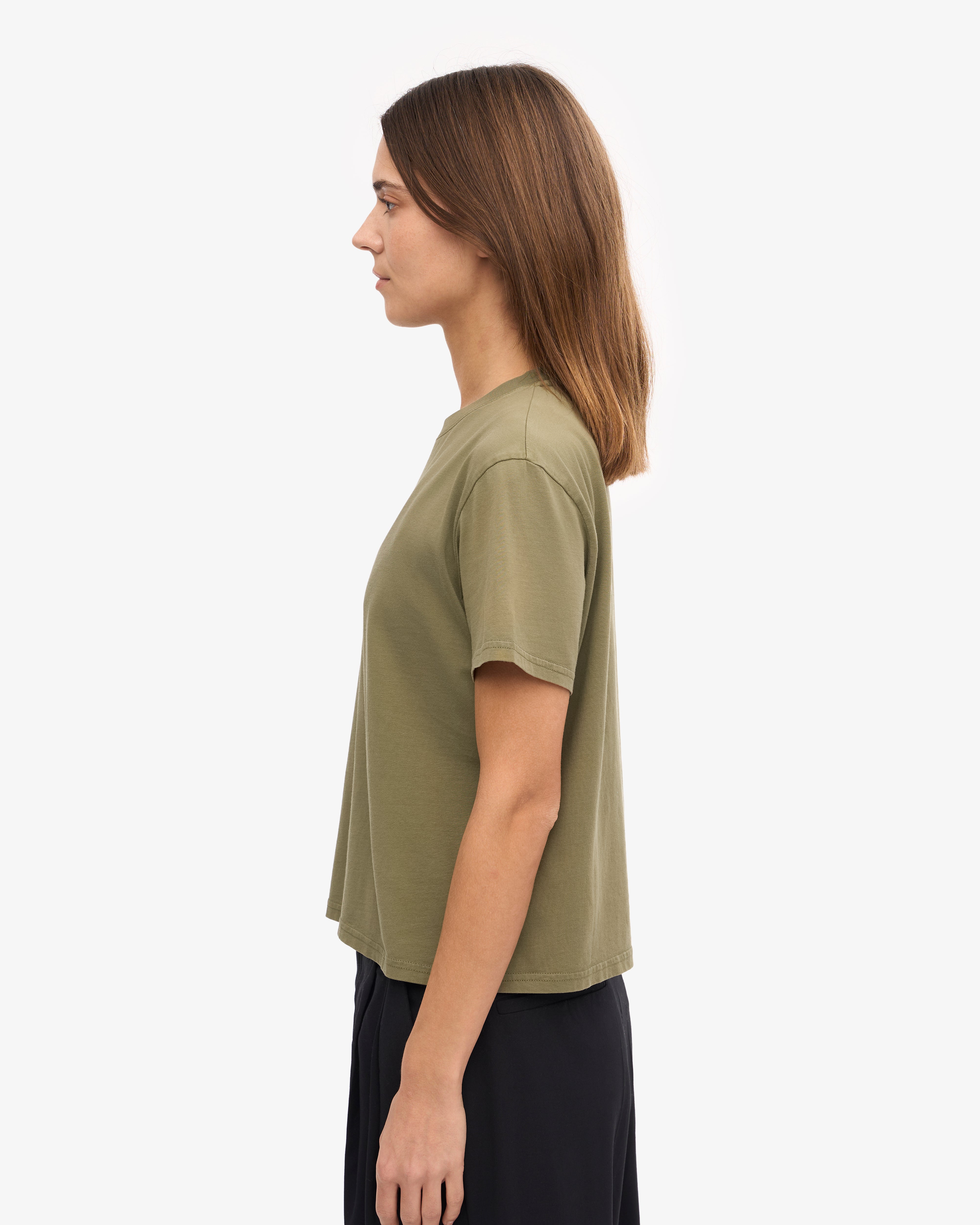 Organic Boxy Crop Tee - Dusty Olive XS