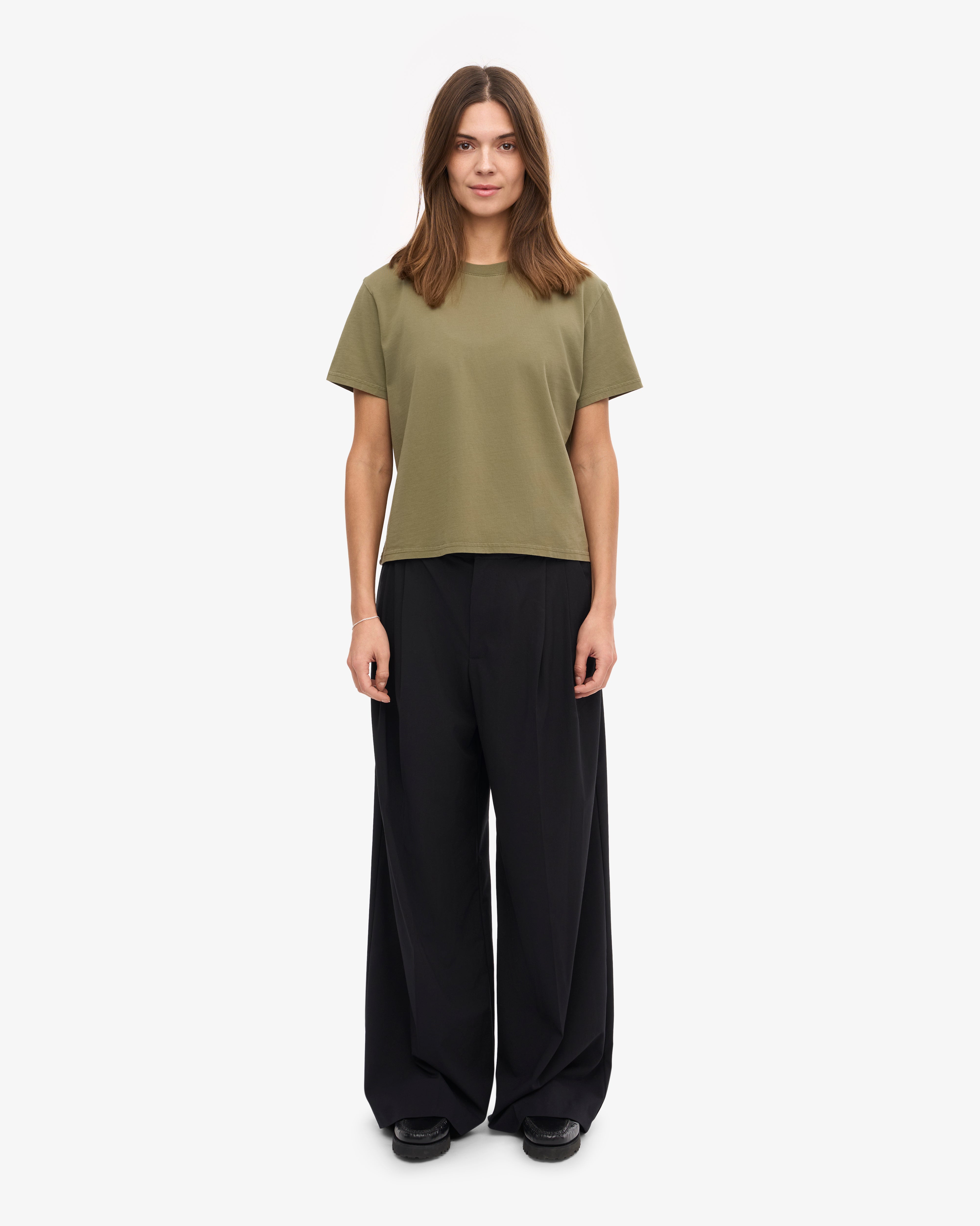 Organic Boxy Crop Tee - Dusty Olive XS