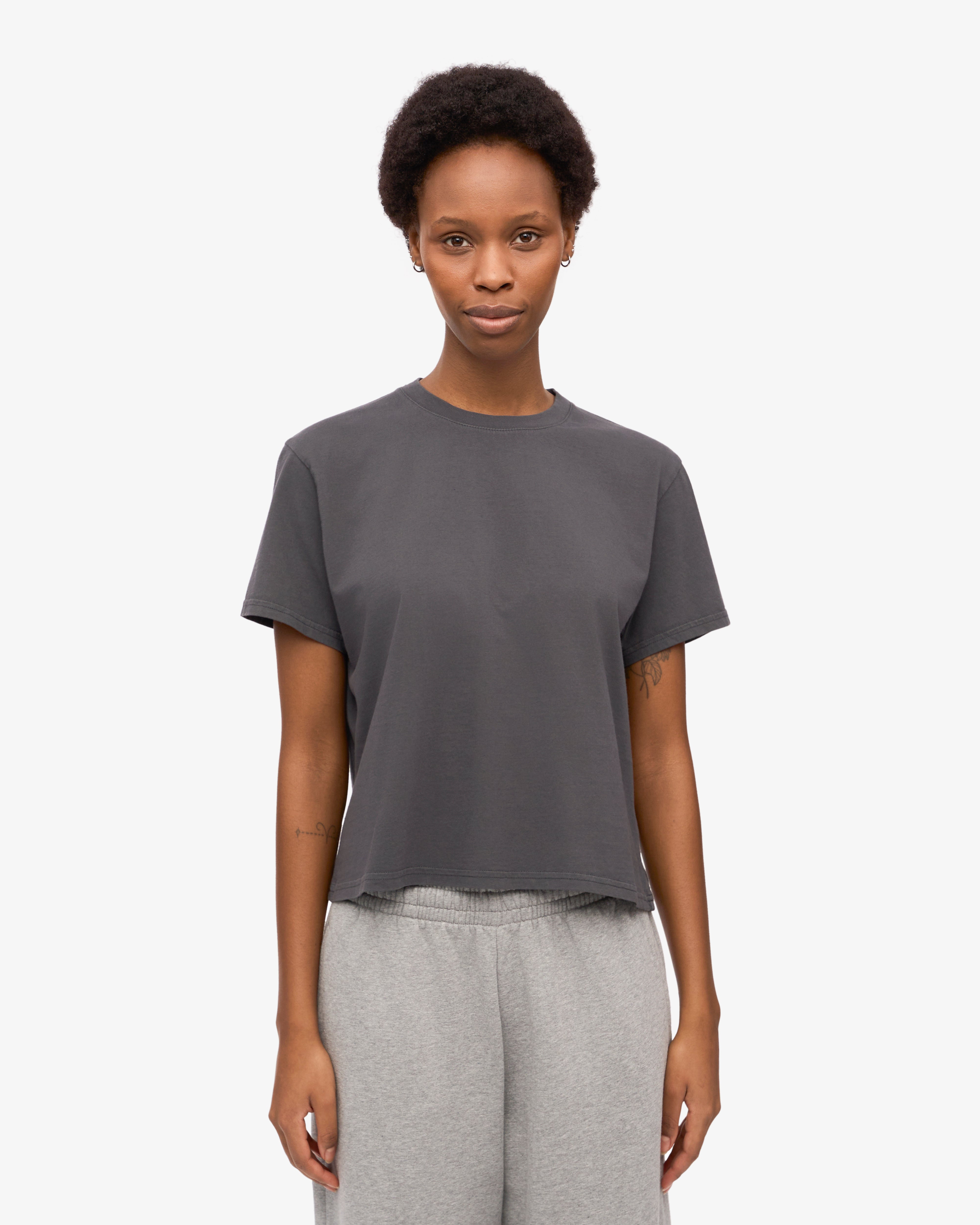 Organic Boxy Crop Tee - Lava Grey XS