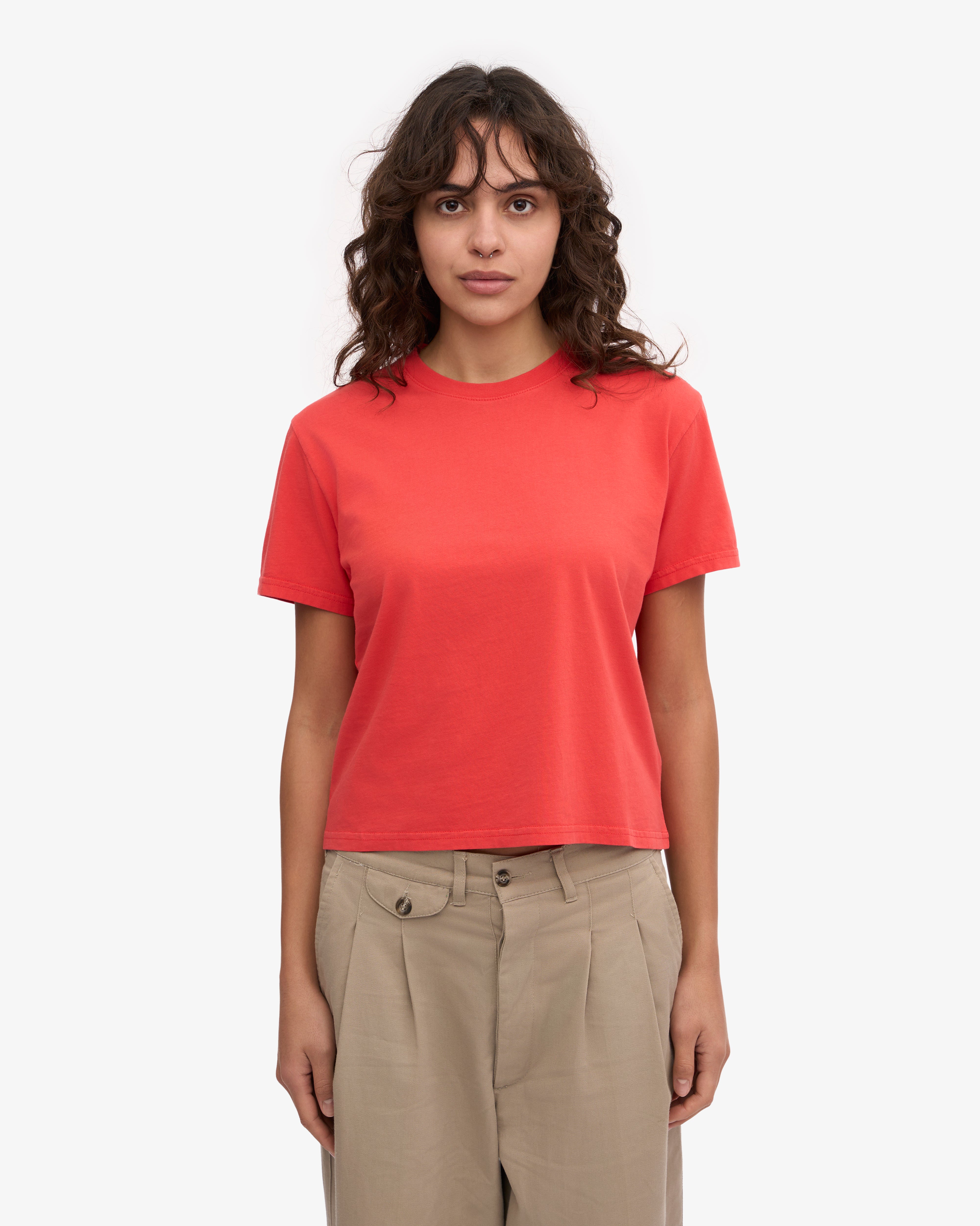 Organic Boxy Crop Tee - Red Tangerine XS