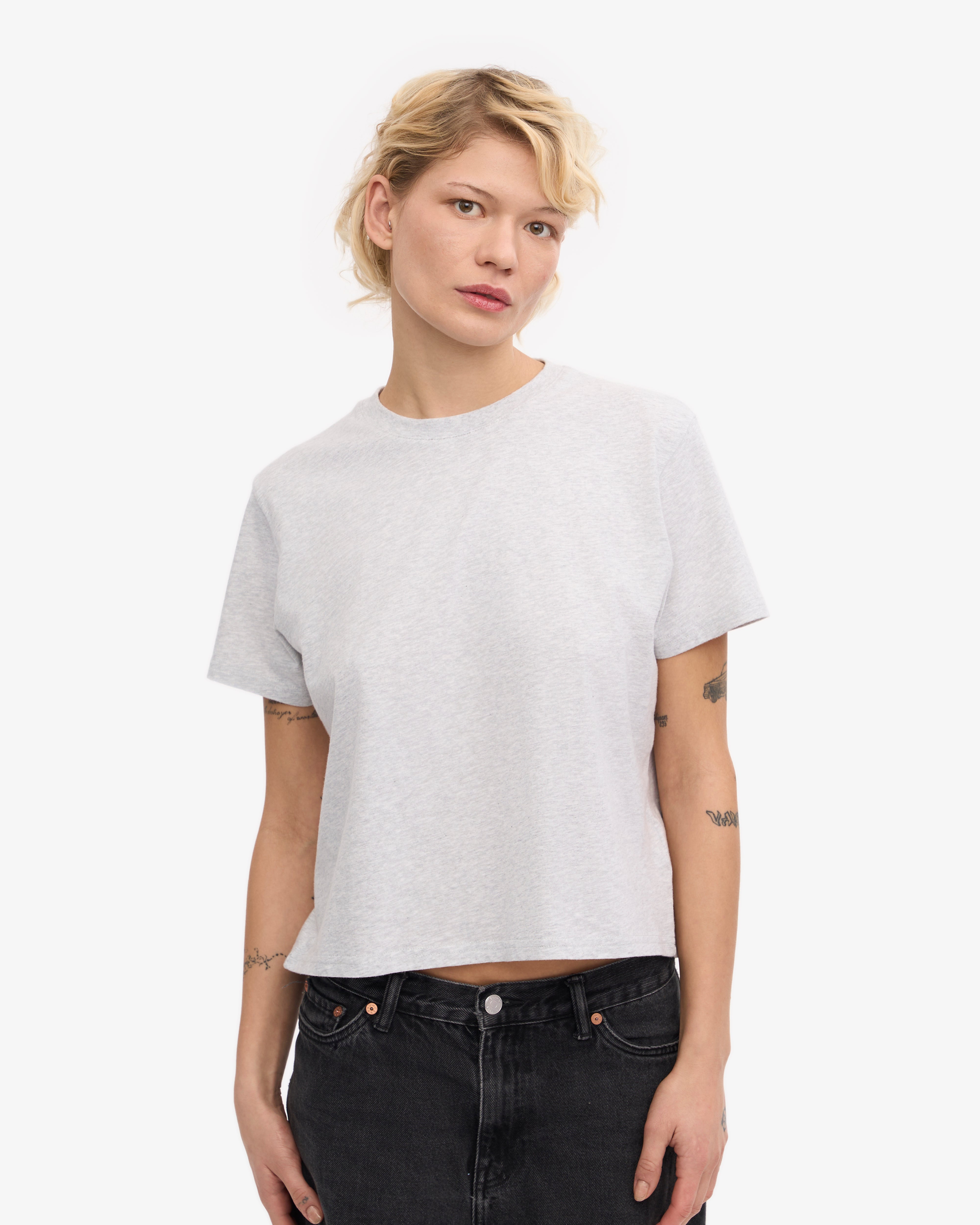 Organic Boxy Crop Tee - Snow Melange XS