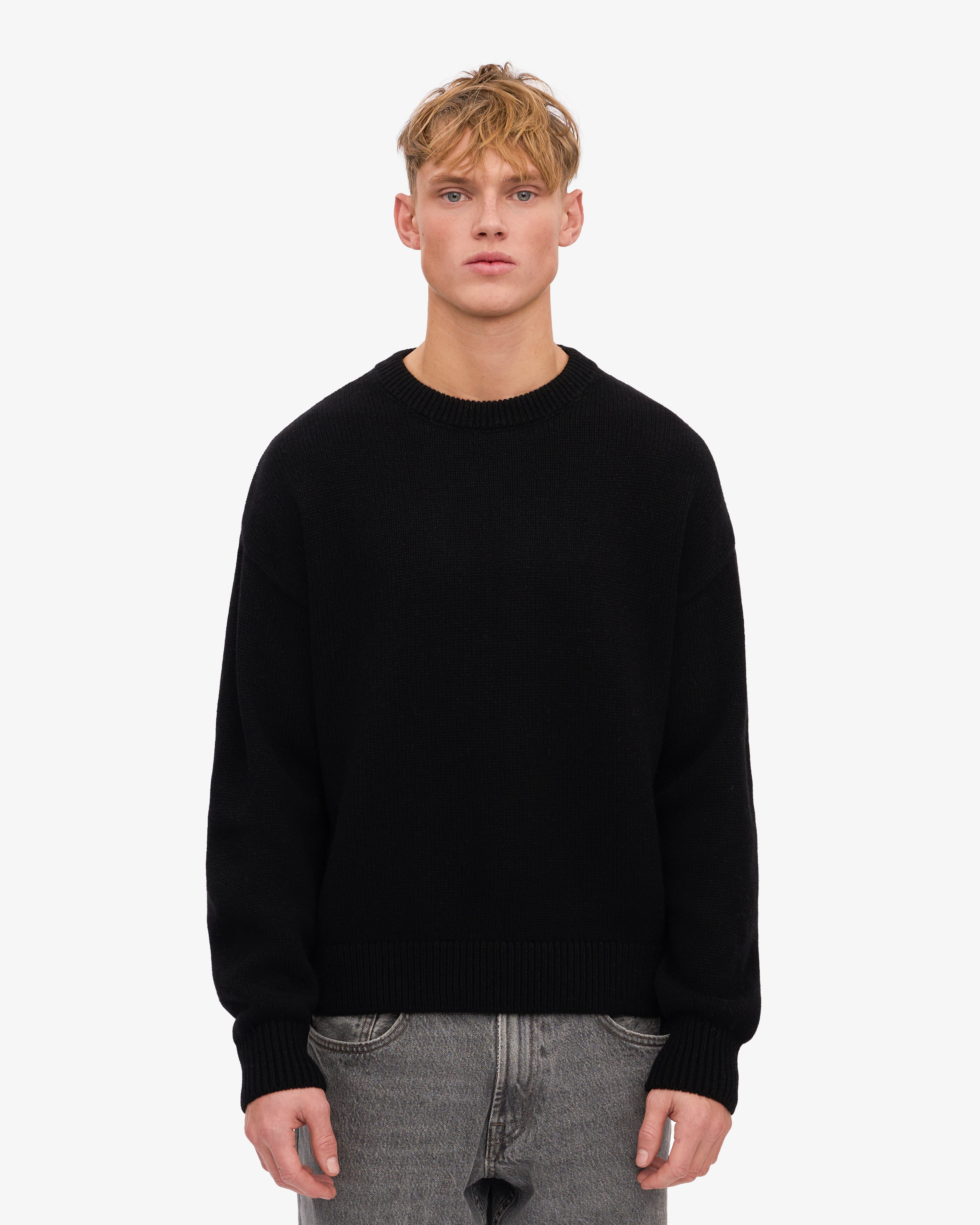 Oversized Merino Wool Crew - Deep Black