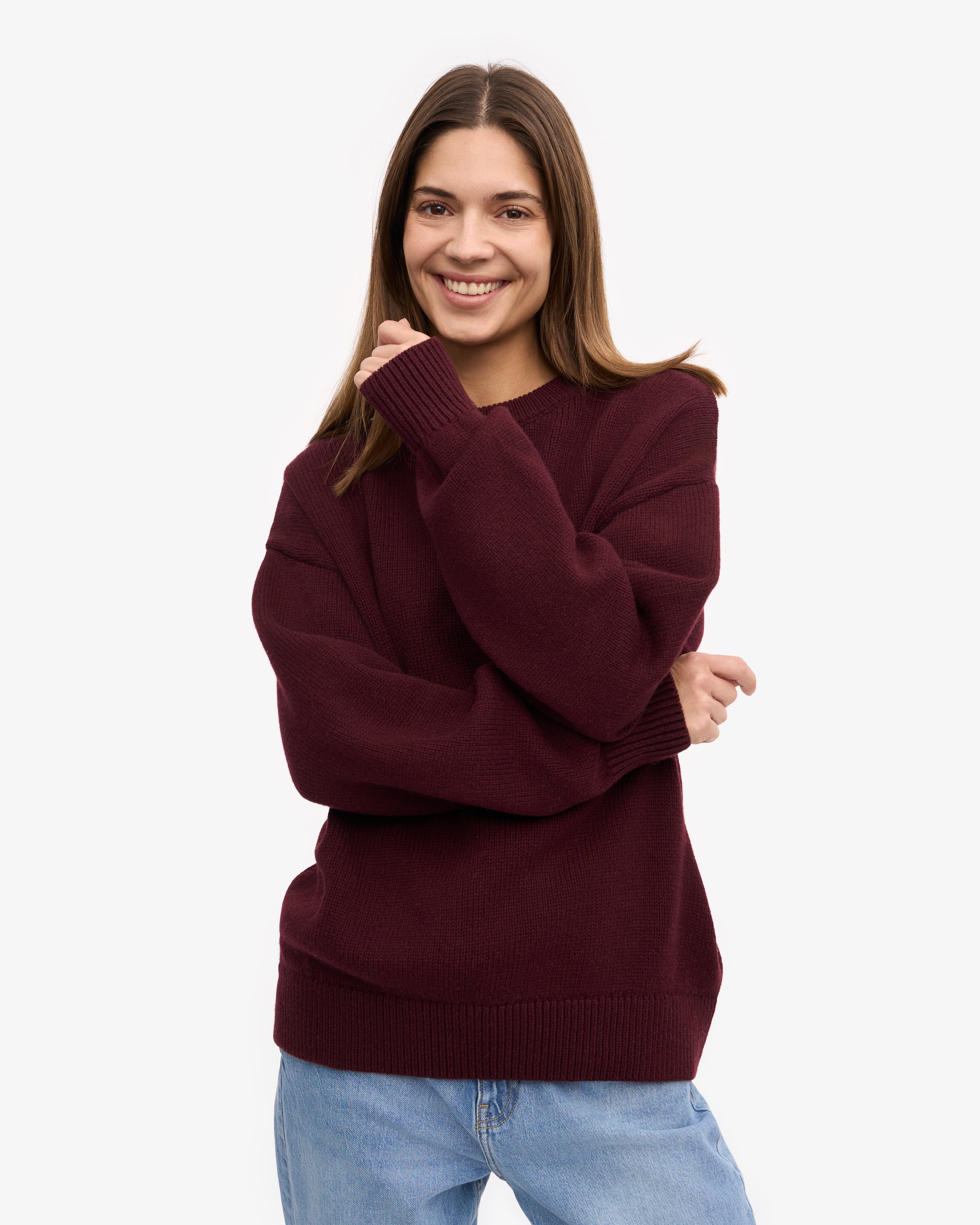 Oversized Merino Wool Crew Oxblood Red