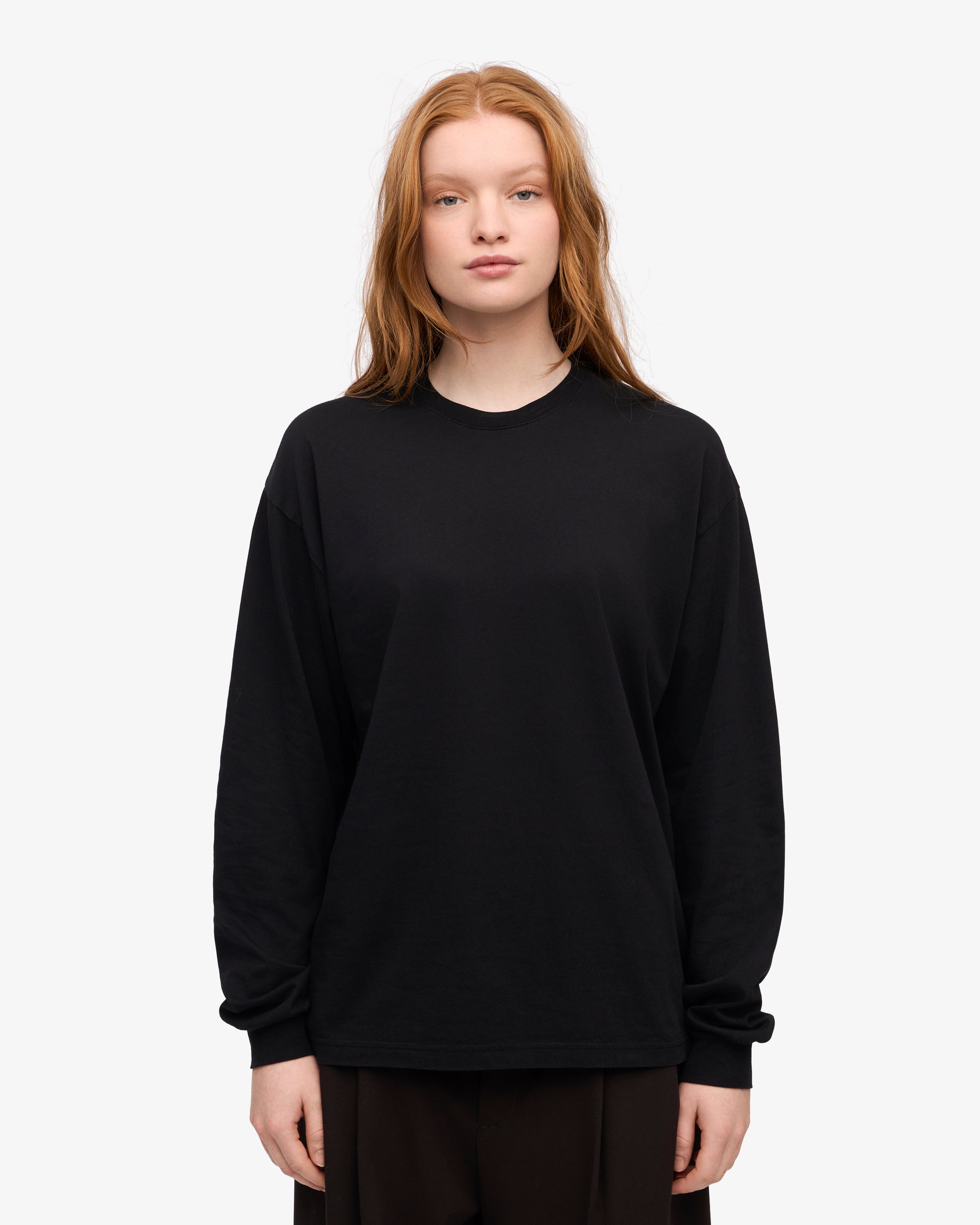 Oversized Organic LS T-Shirt - Deep Black XS