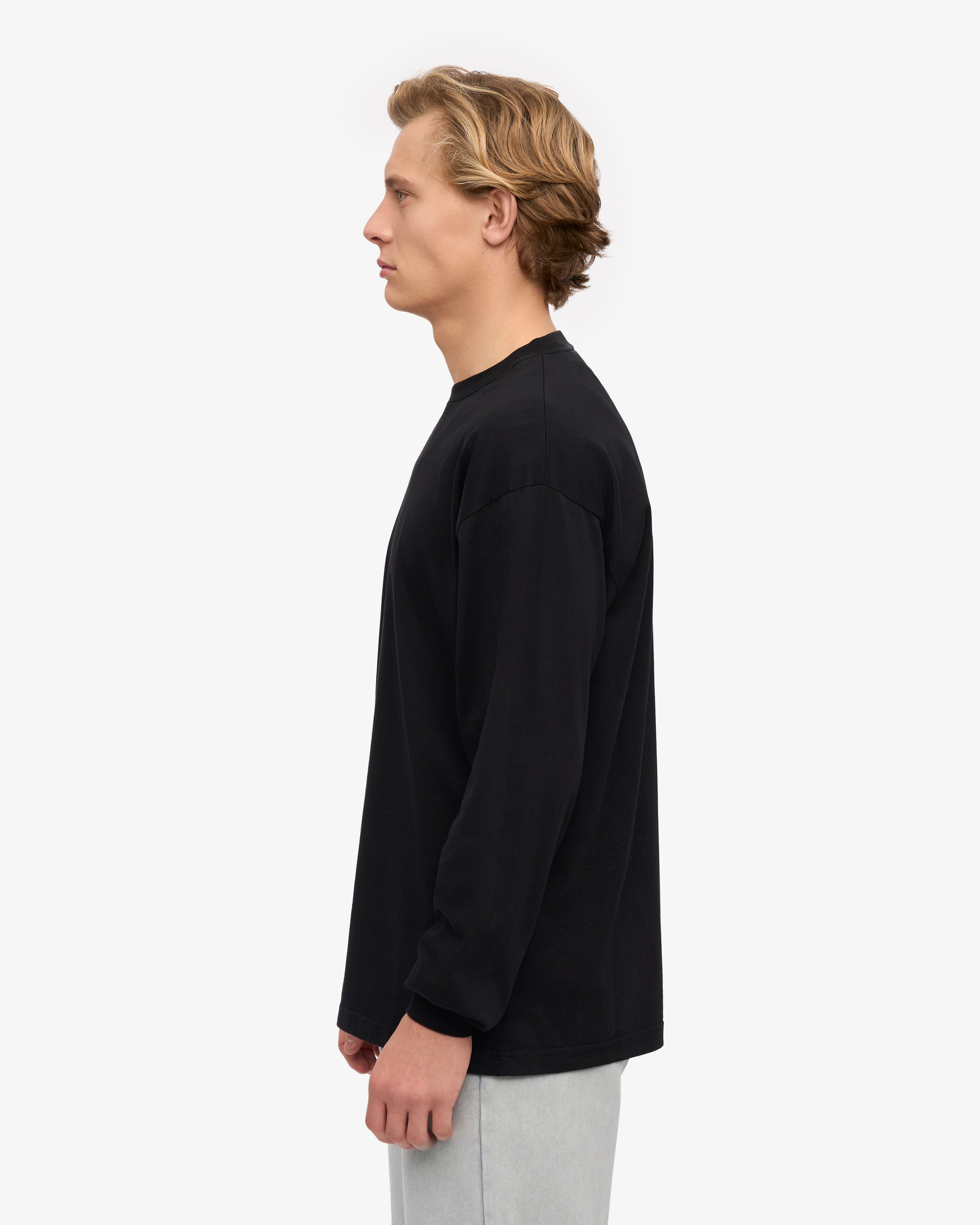 Oversized Organic LS T-Shirt - Deep Black XS