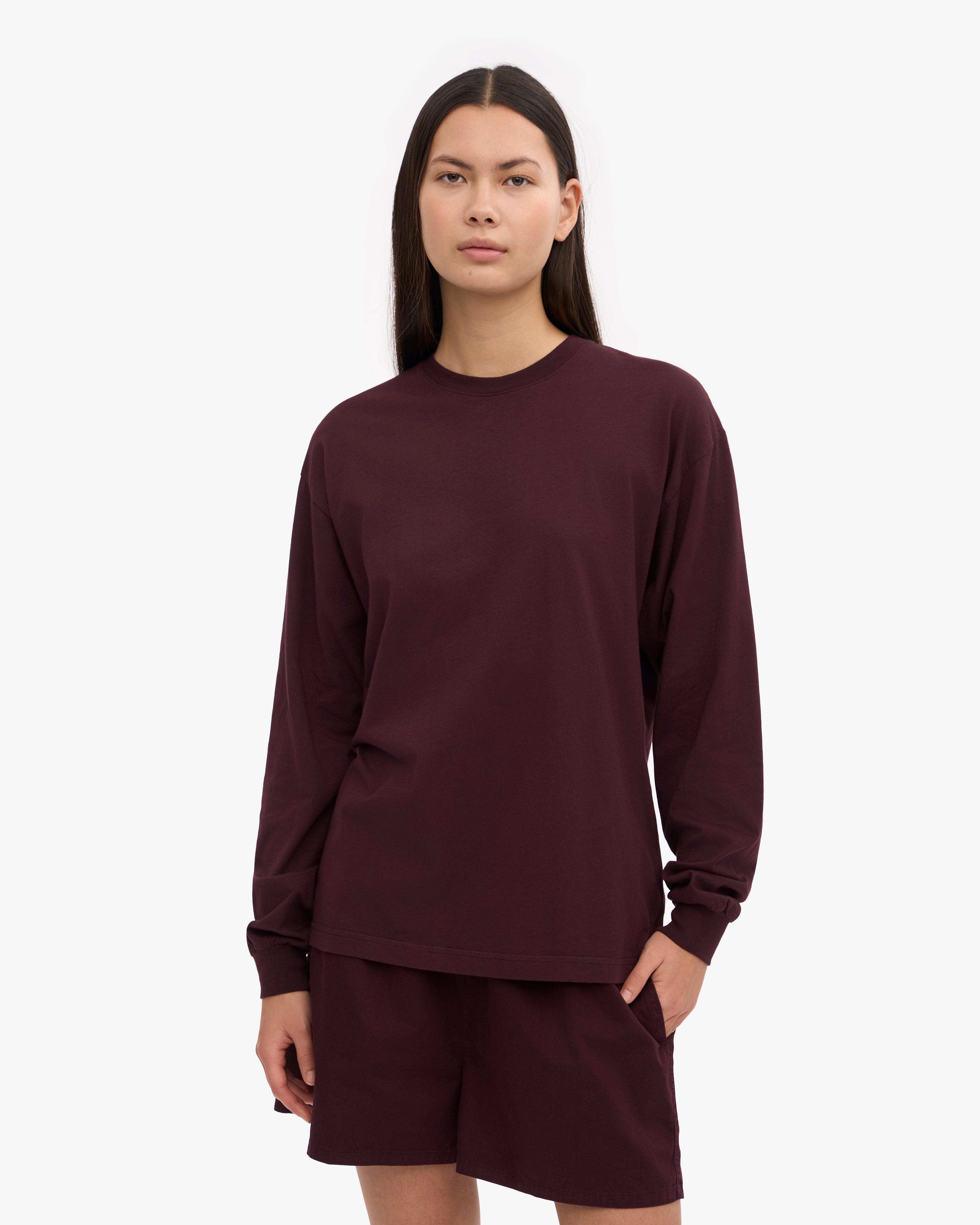 Oversized Organic LS T-Shirt - Oxblood Red XS