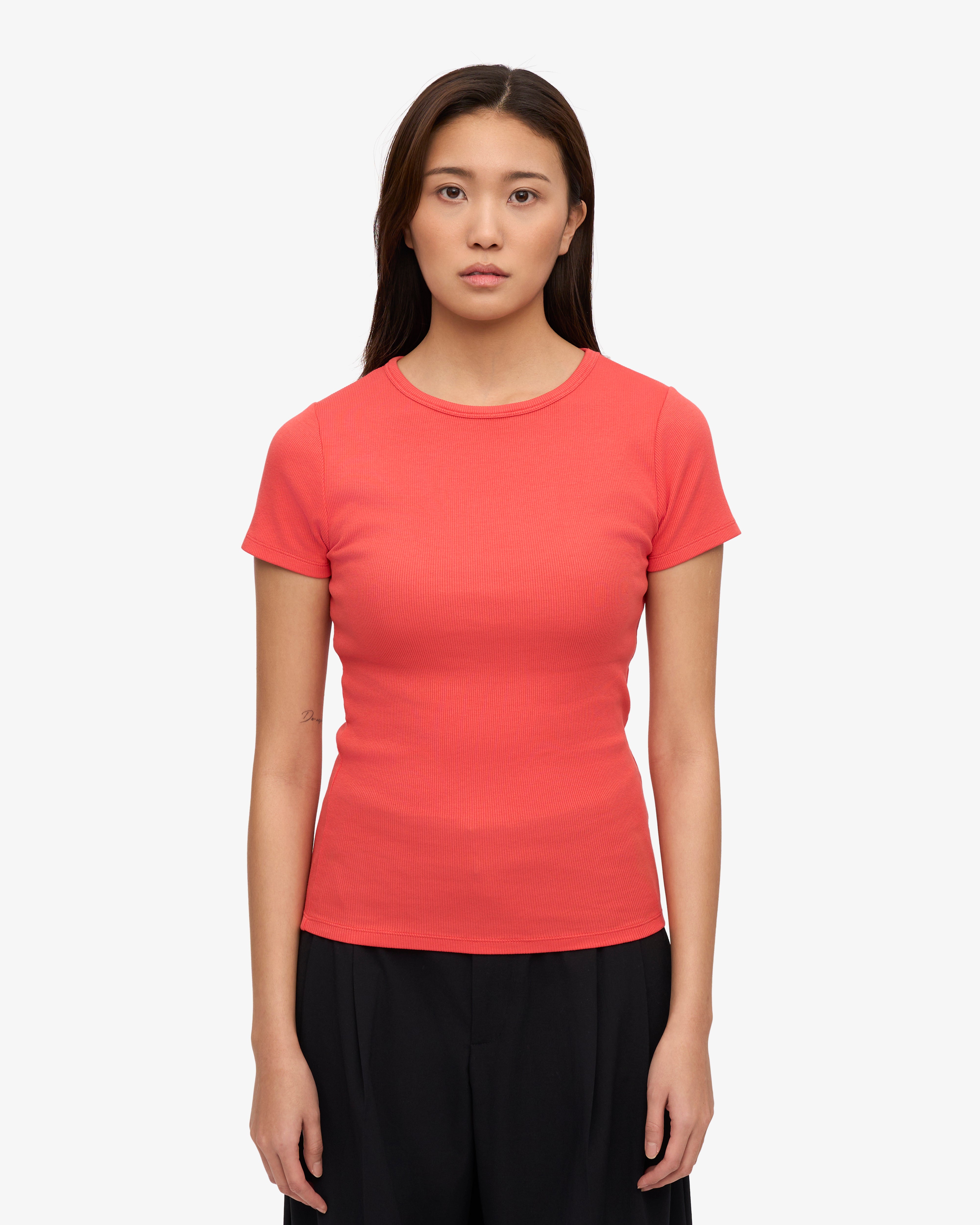 Organic Rib T-Shirt - Red Tangerine