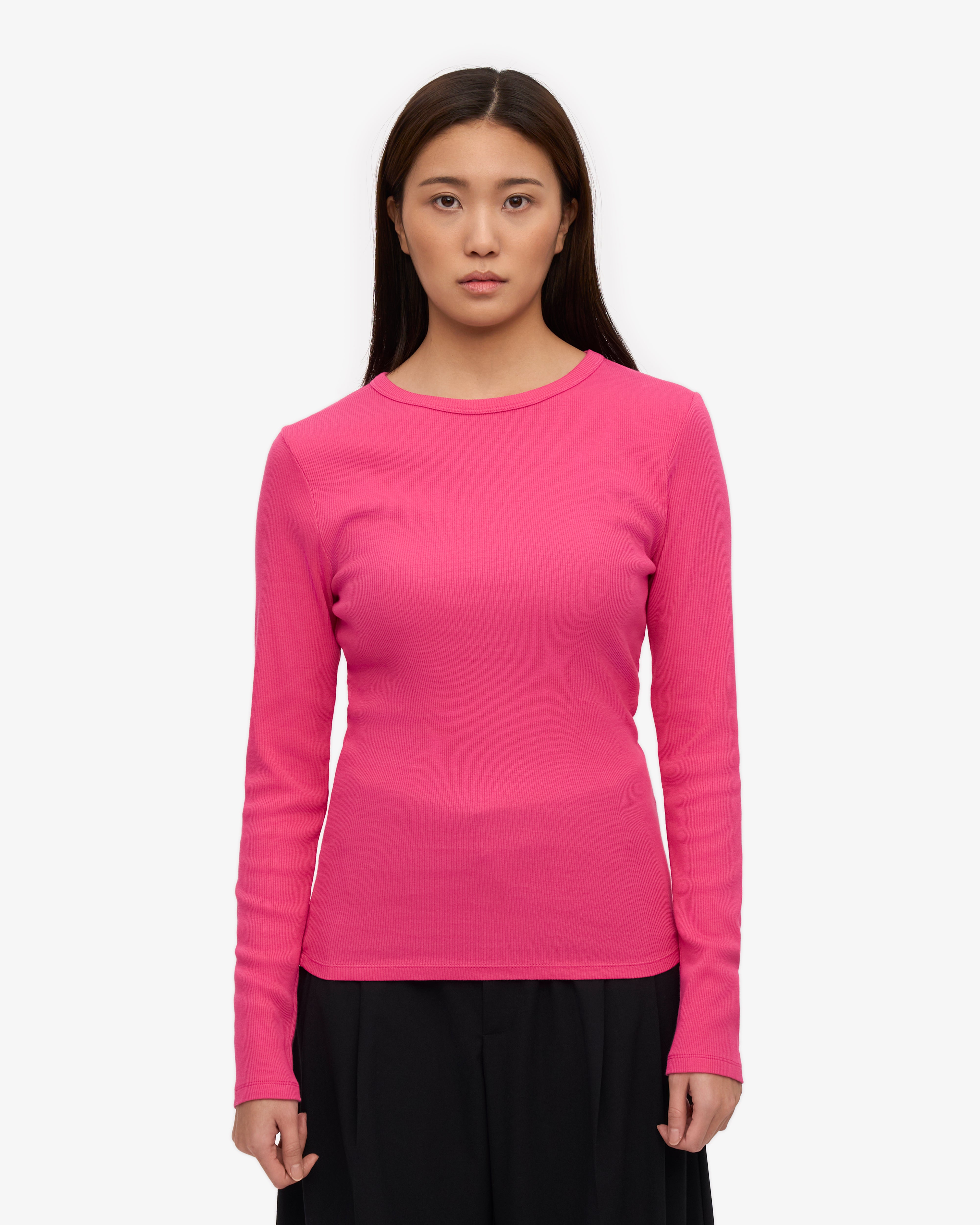 Women Organic Rib LS T-Shirt - Bubblegum Pink