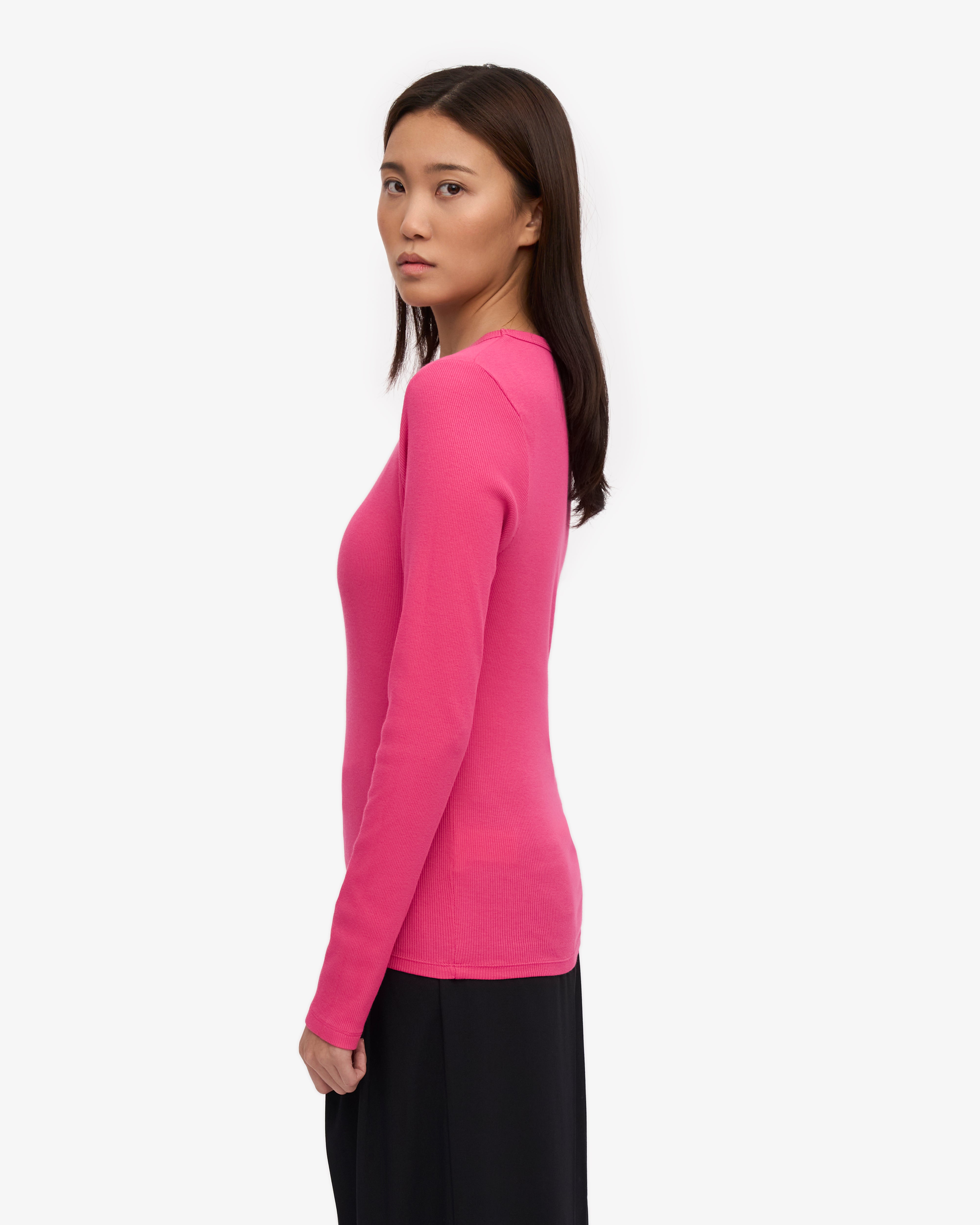 Women Organic Rib LS T-Shirt - Bubblegum Pink