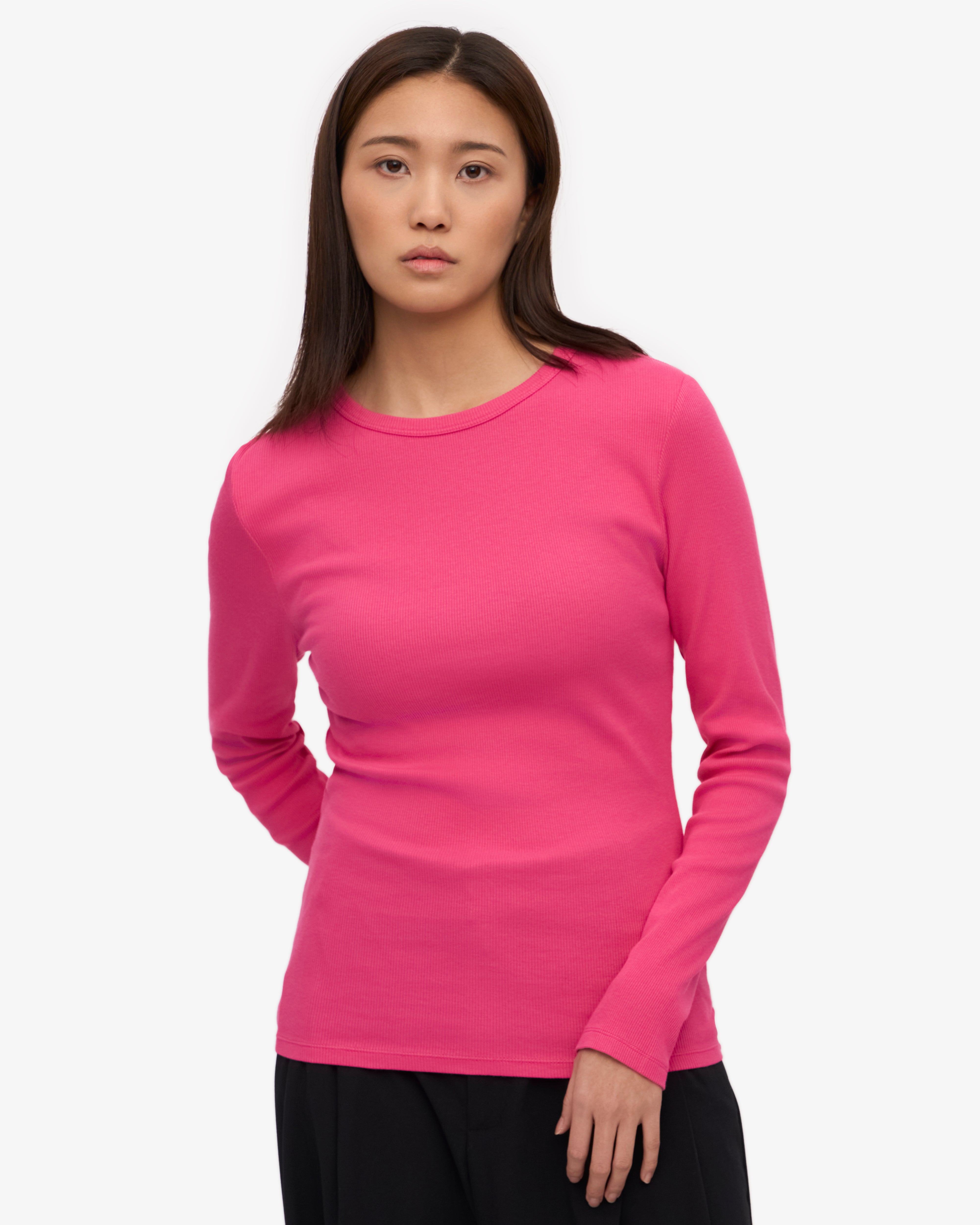 Women Organic Rib LS T-Shirt - Bubblegum Pink