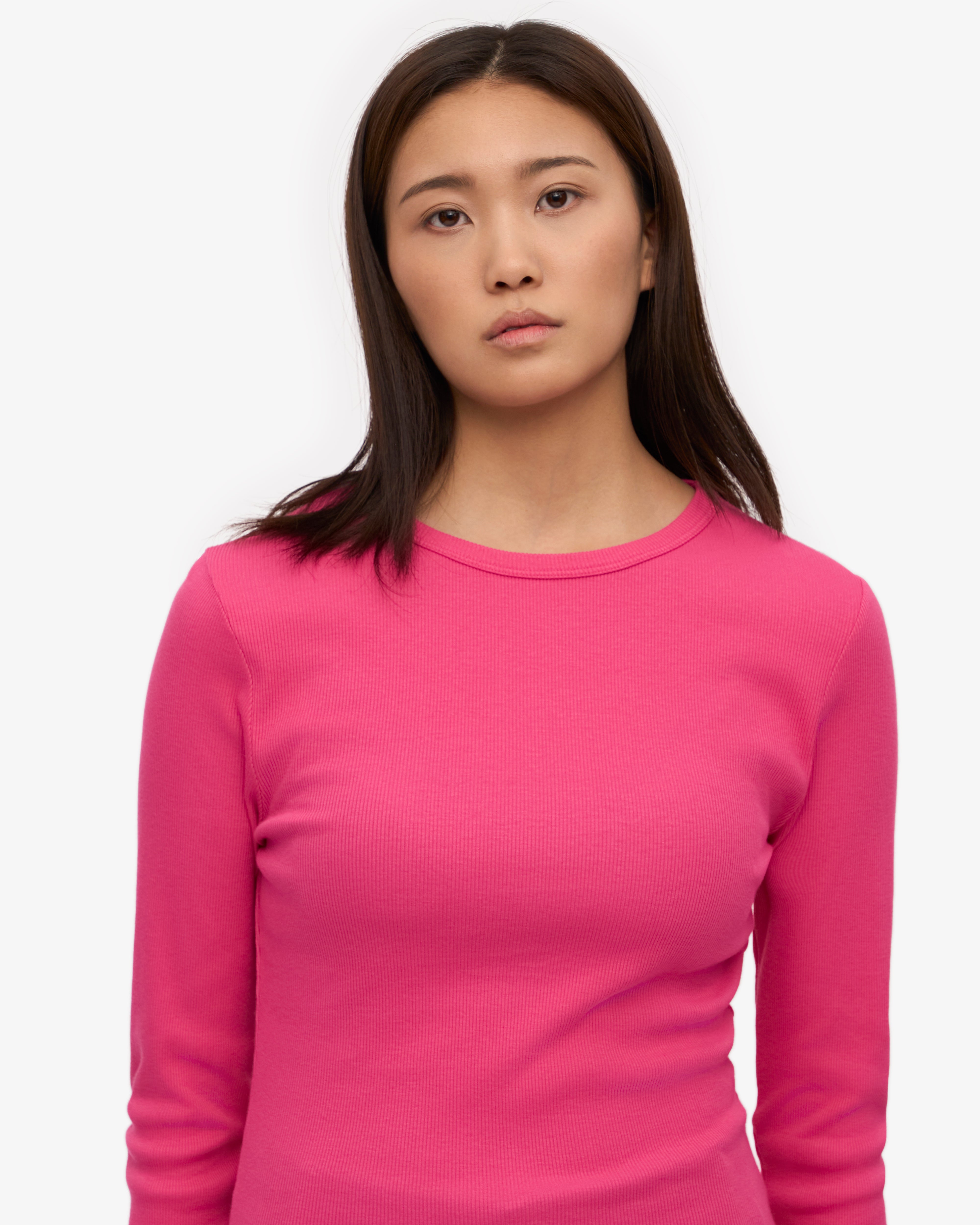 Women Organic Rib LS T-Shirt - Bubblegum Pink