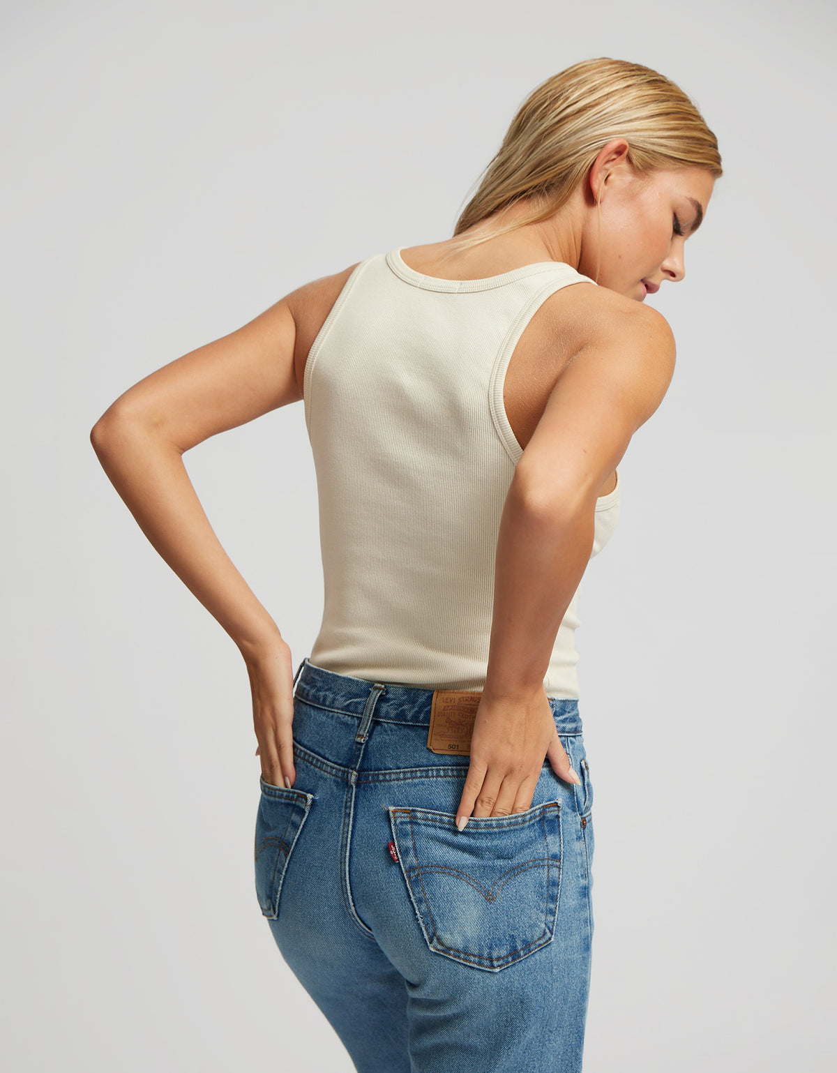 Women Organic Rib Tank Top - Light Aqua